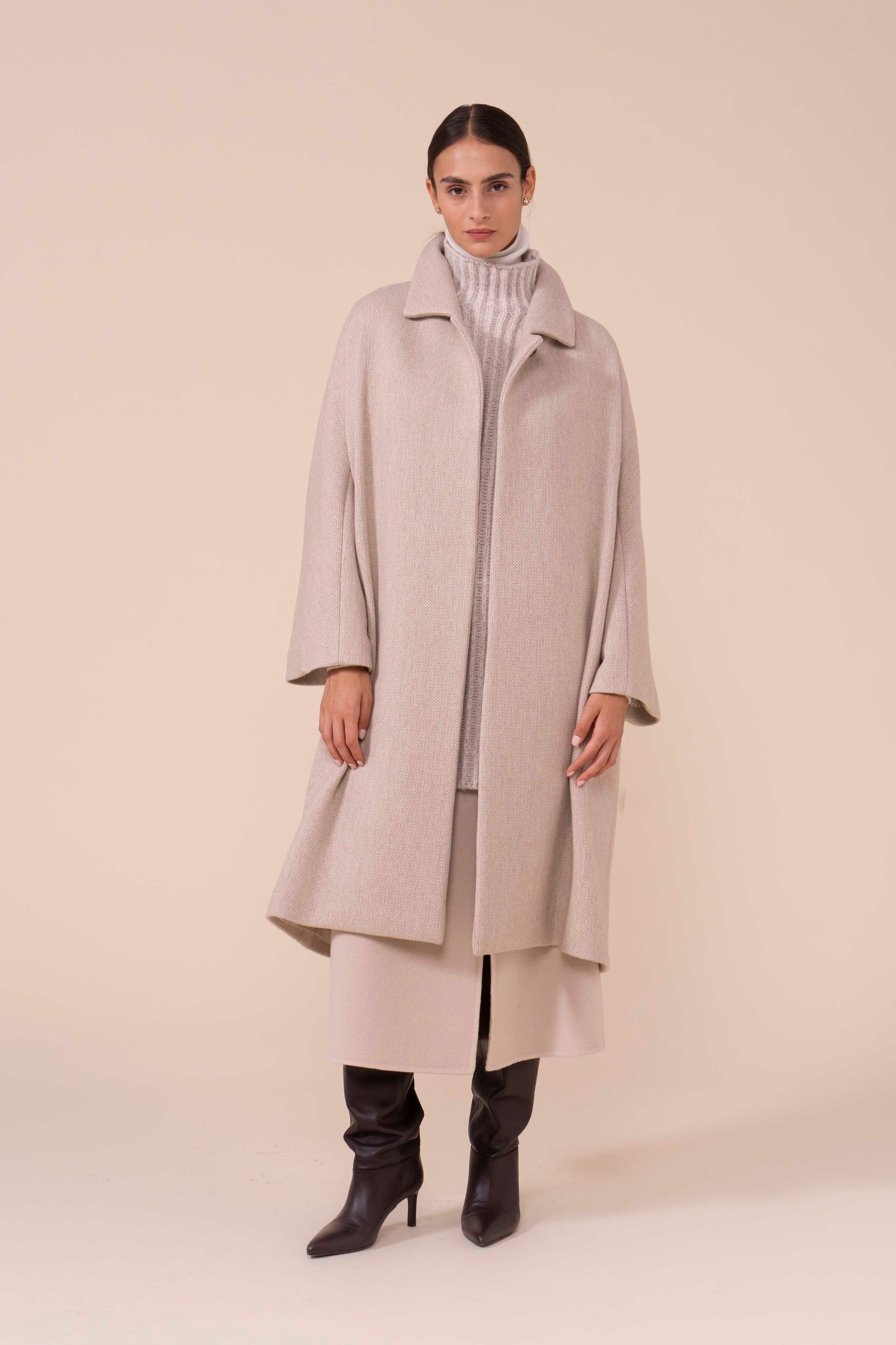 Tormaline overcoat in lana seta e cashmere - ALMOND