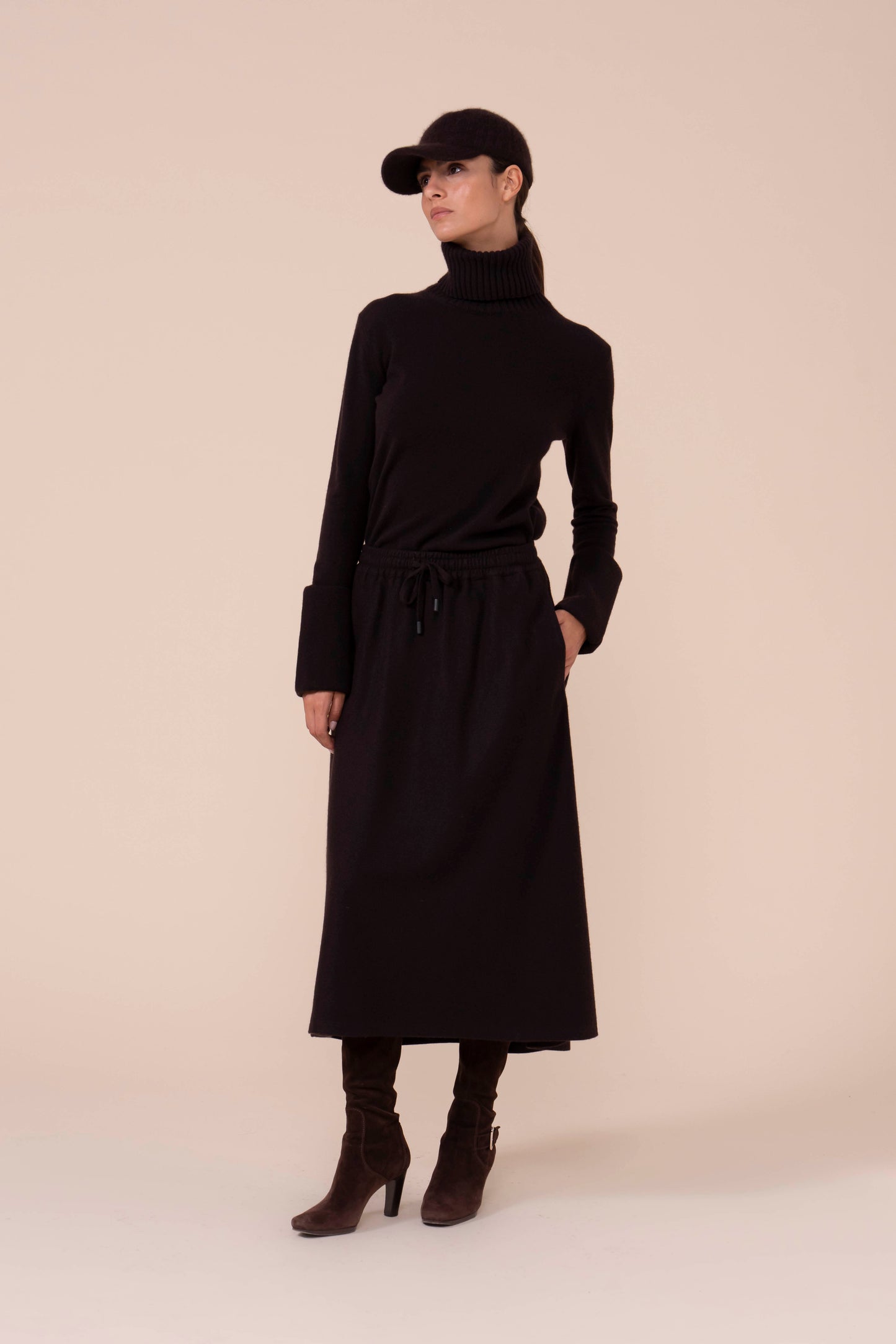 Amelie gonna midi in cashmere flanel - DARKCHOCOLATE