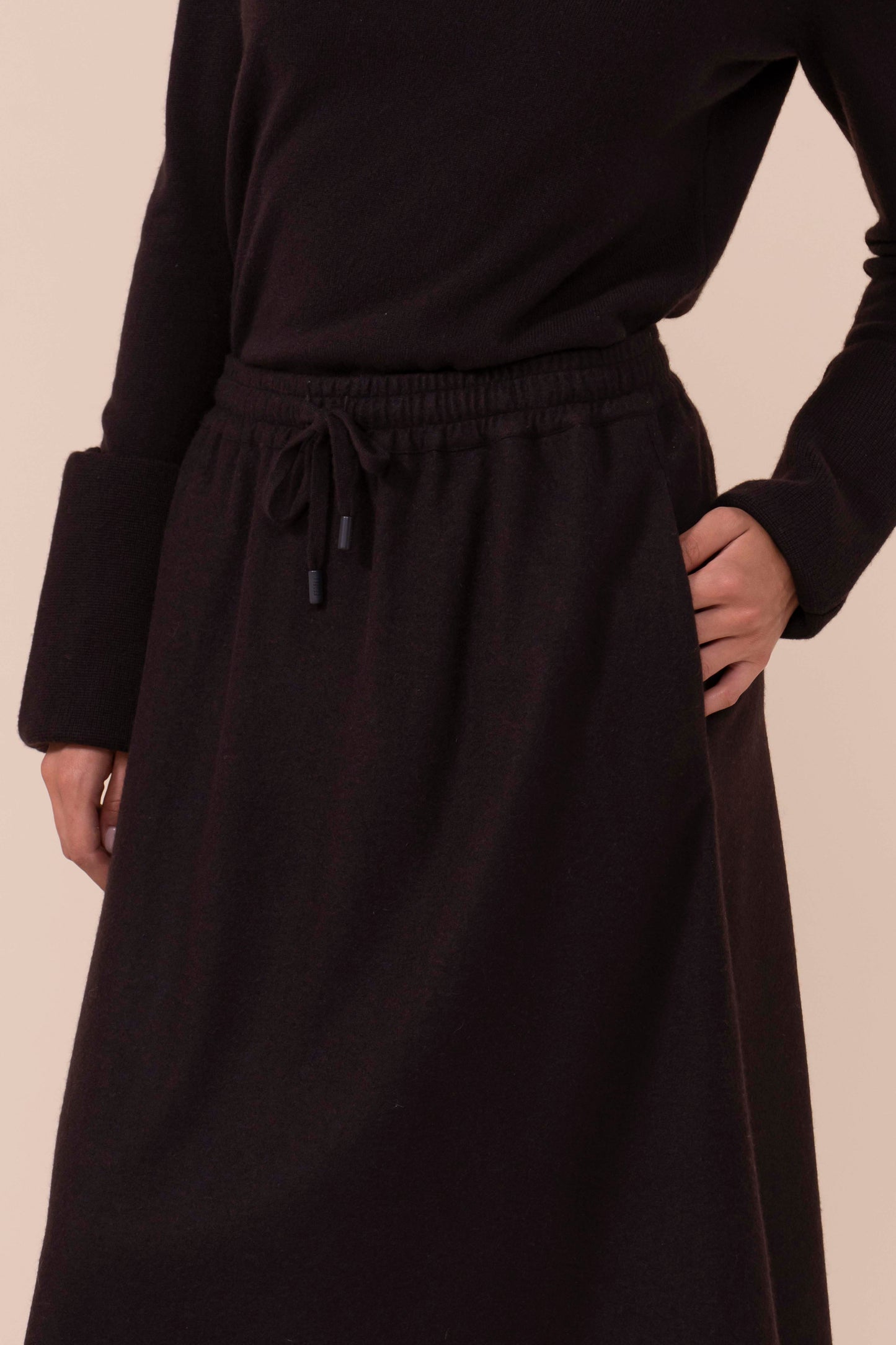 Amelie gonna midi in cashmere flanel - DARKCHOCOLATE