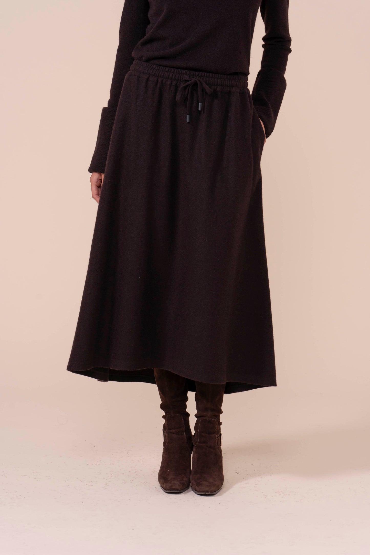 Amelie gonna midi in cashmere flanel - DARKCHOCOLATE