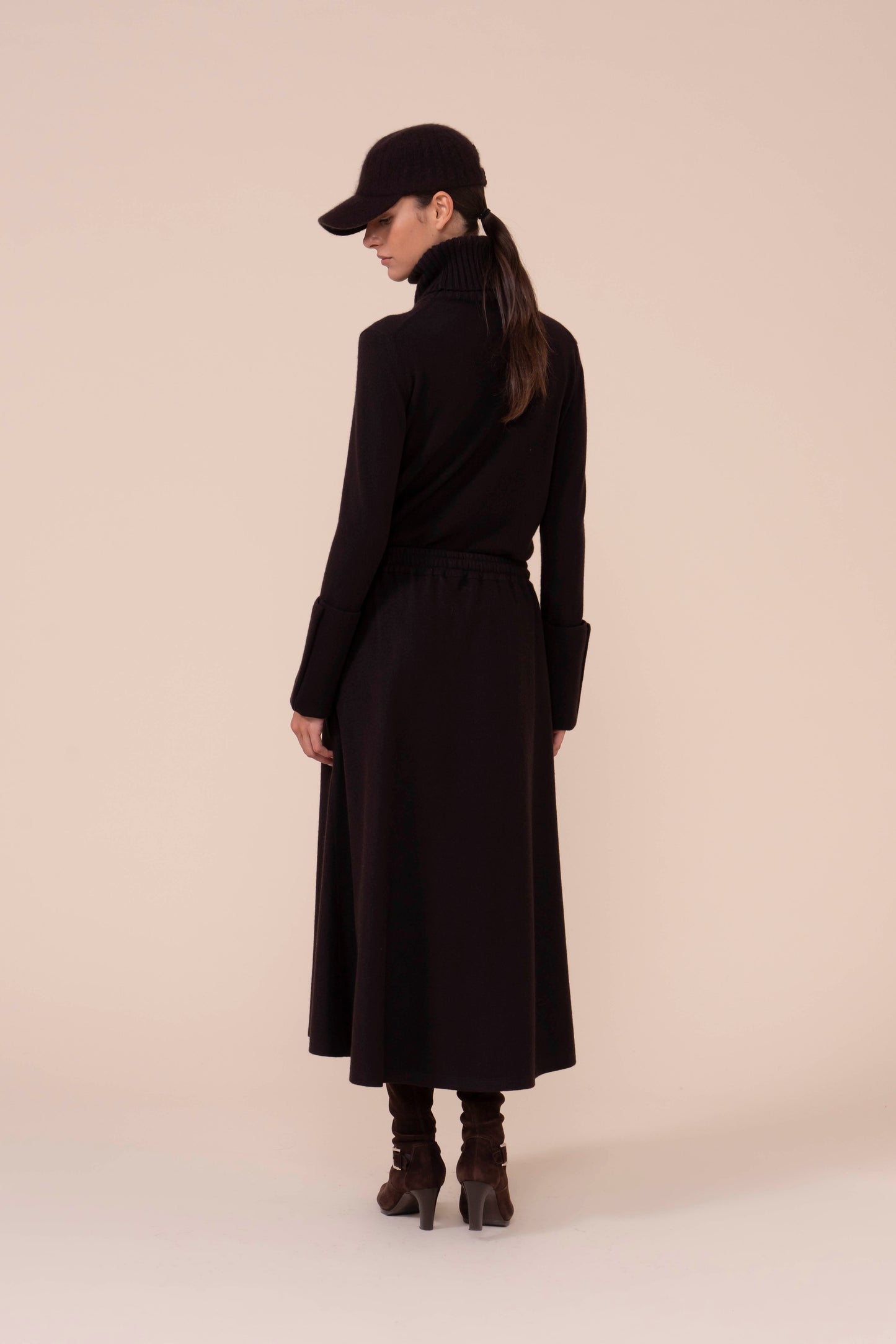 Amelie gonna midi in cashmere flanel - DARKCHOCOLATE