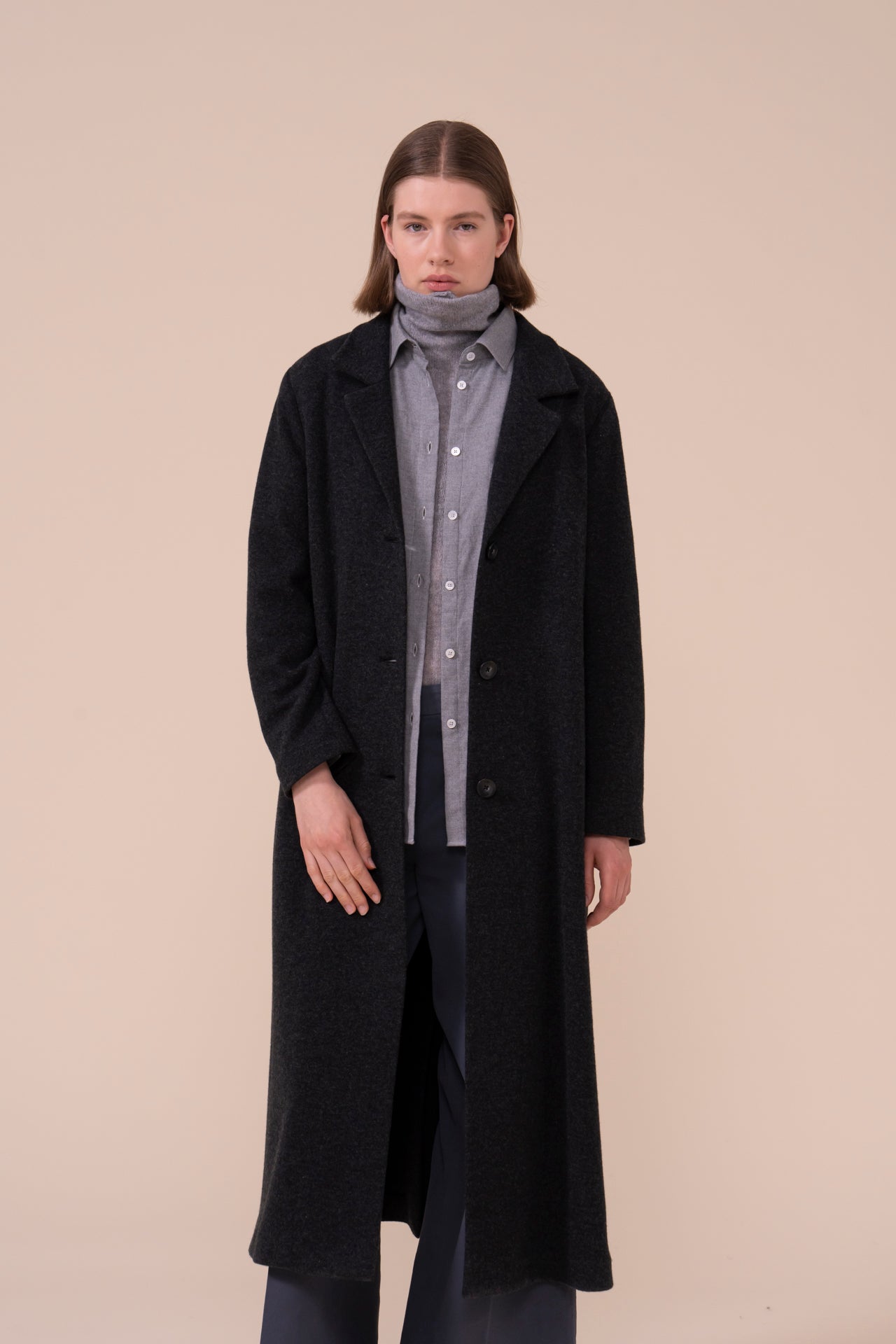 Sylva Cashmere Flanel Double Long Coat - ANTHRACITEMELANGE