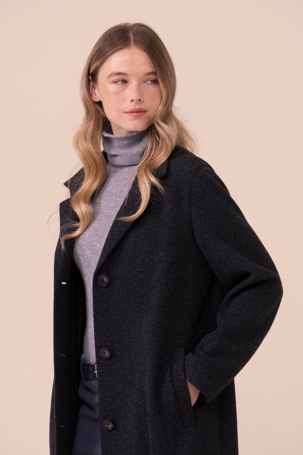Sylva cappotto lungo in cashmere flanel double - ANTHRACITEMELANGE