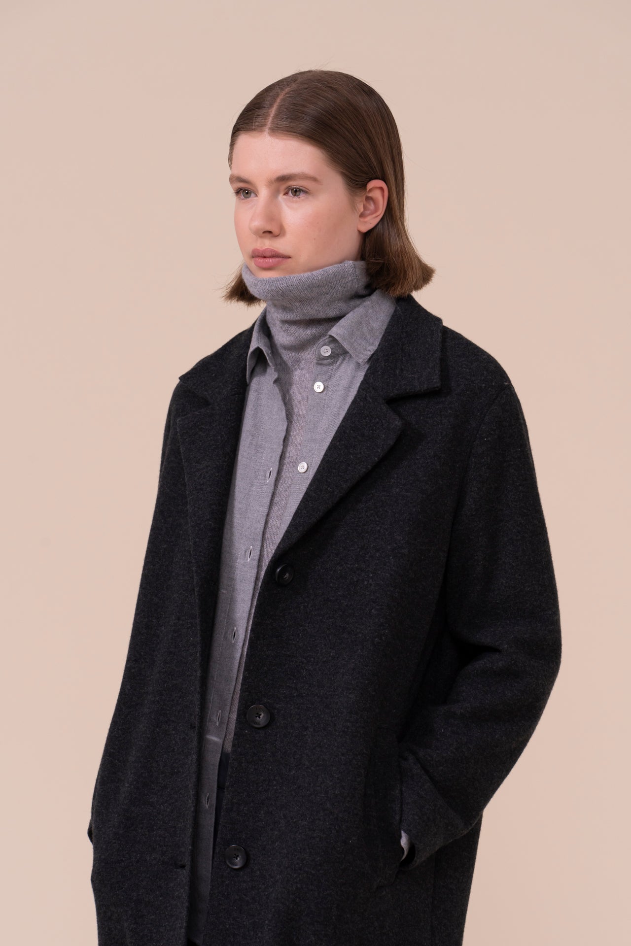 Sylva Cashmere Flanel Double Long Coat - ANTHRACITEMELANGE