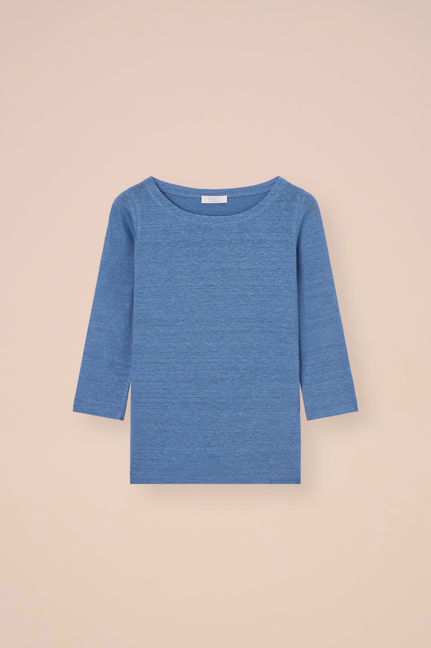 Luna Three-Quarter Sleeve Linen T-Shirt - STEELBLUE