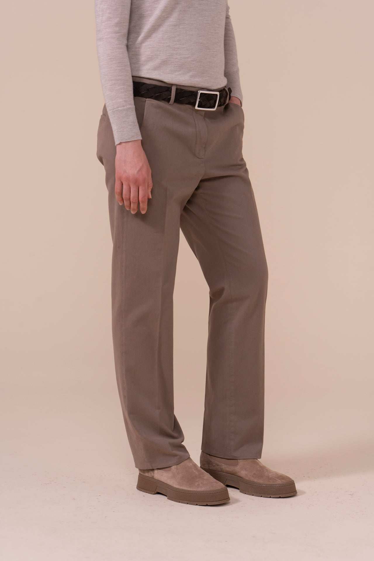 Jinny Cotton Old and Cashmere Straight Leg Pants - GREIGE