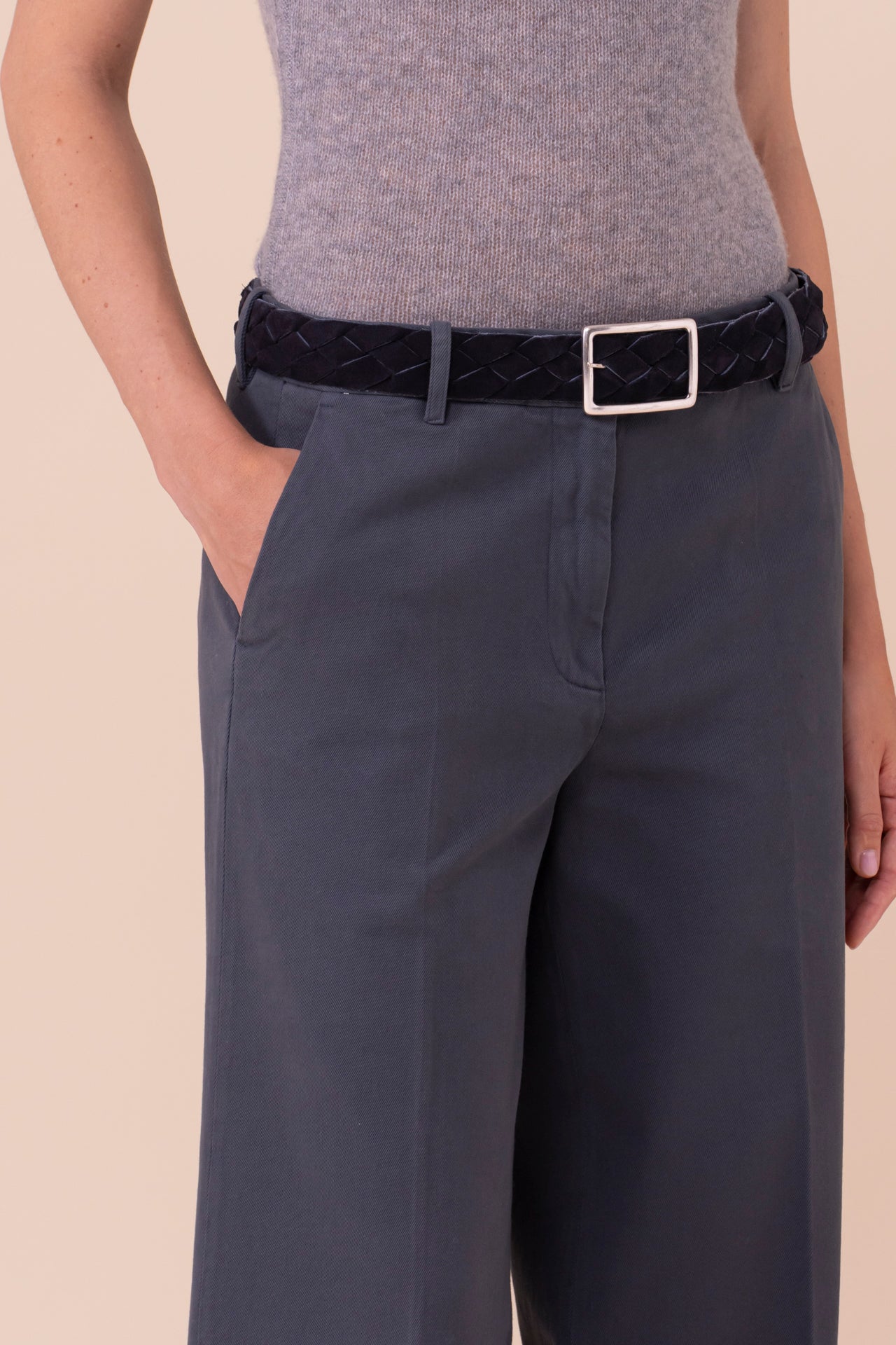 Gloria pantaloni a gamba ampia in gabardine di cotone e cashmer - TITANIUM