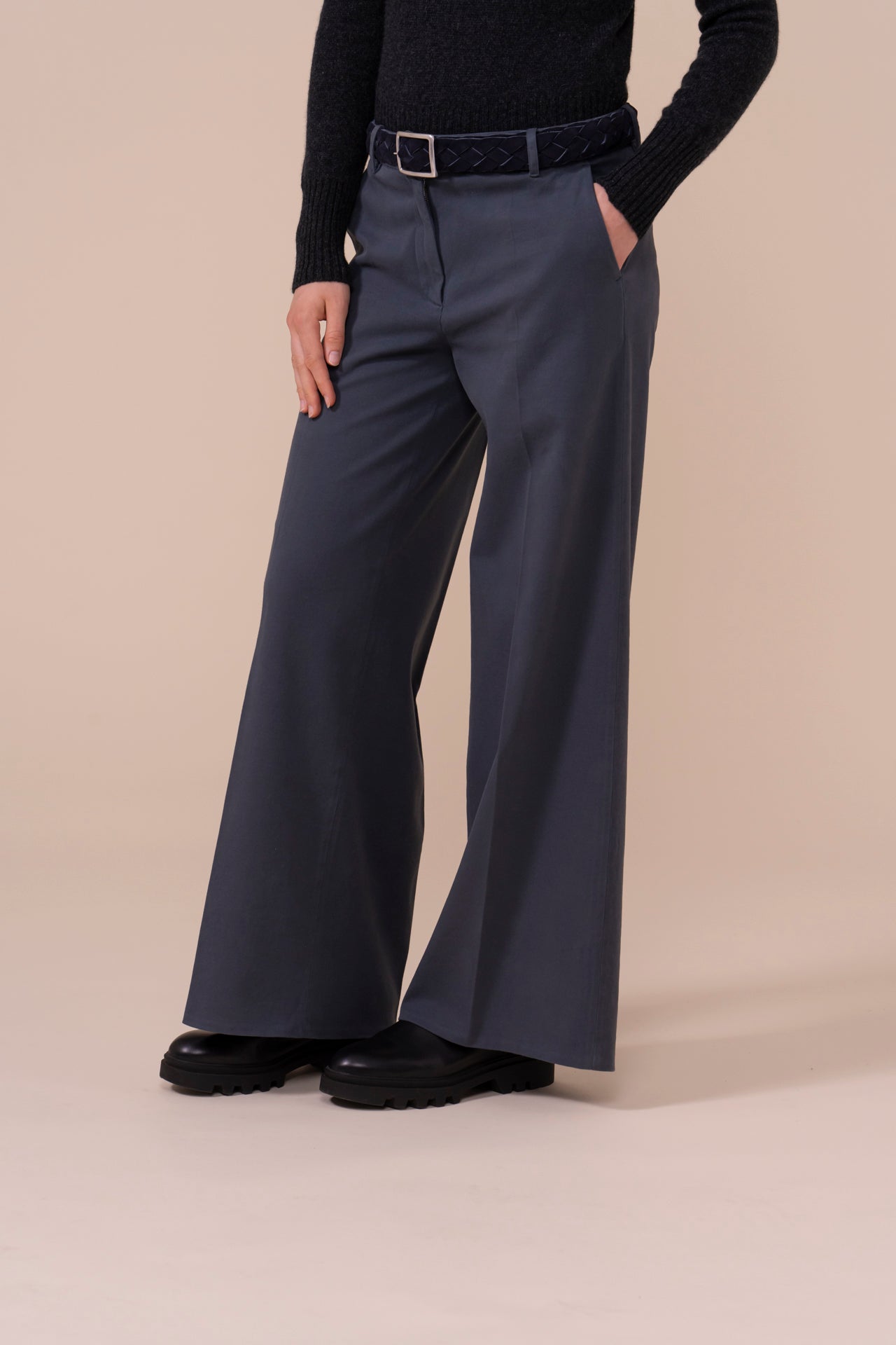 Gloria Cotton Old and Cashmere Wide Leg Pants - TITANIUM