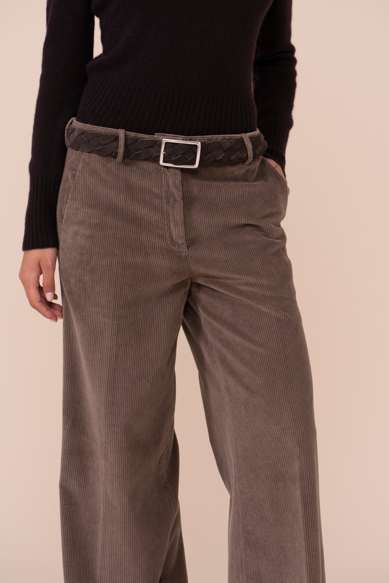 Gloria Velvet Corduroy Wide Leg Pants - GREIGE