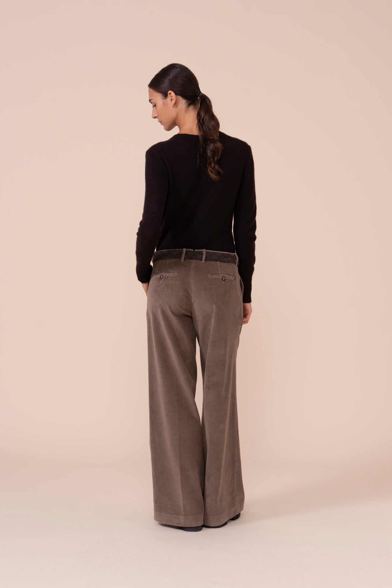 Gloria Velvet Corduroy Wide Leg Pants - GREIGE