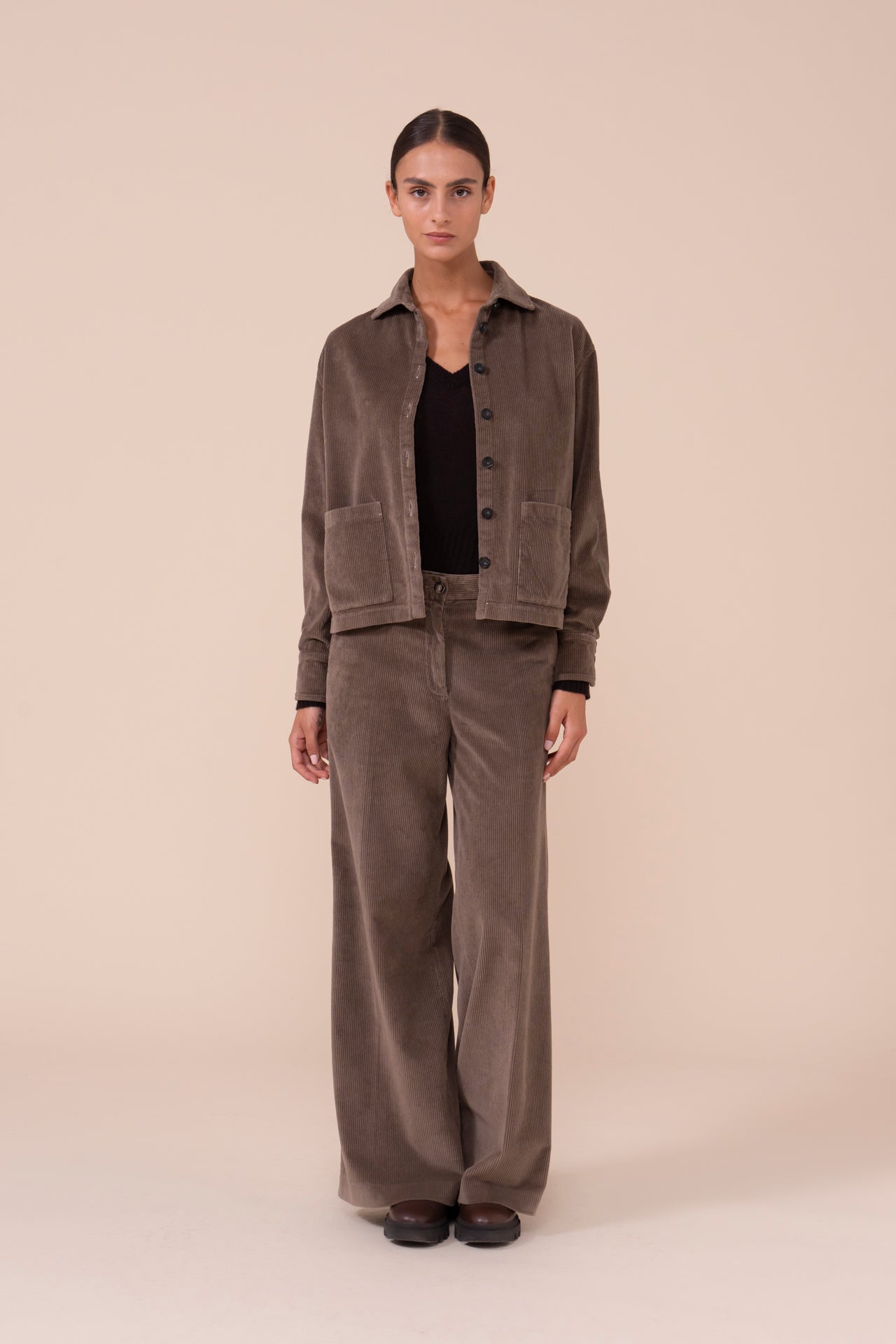 Stele Velvet Corduroy Boxy Jacket - GREIGE