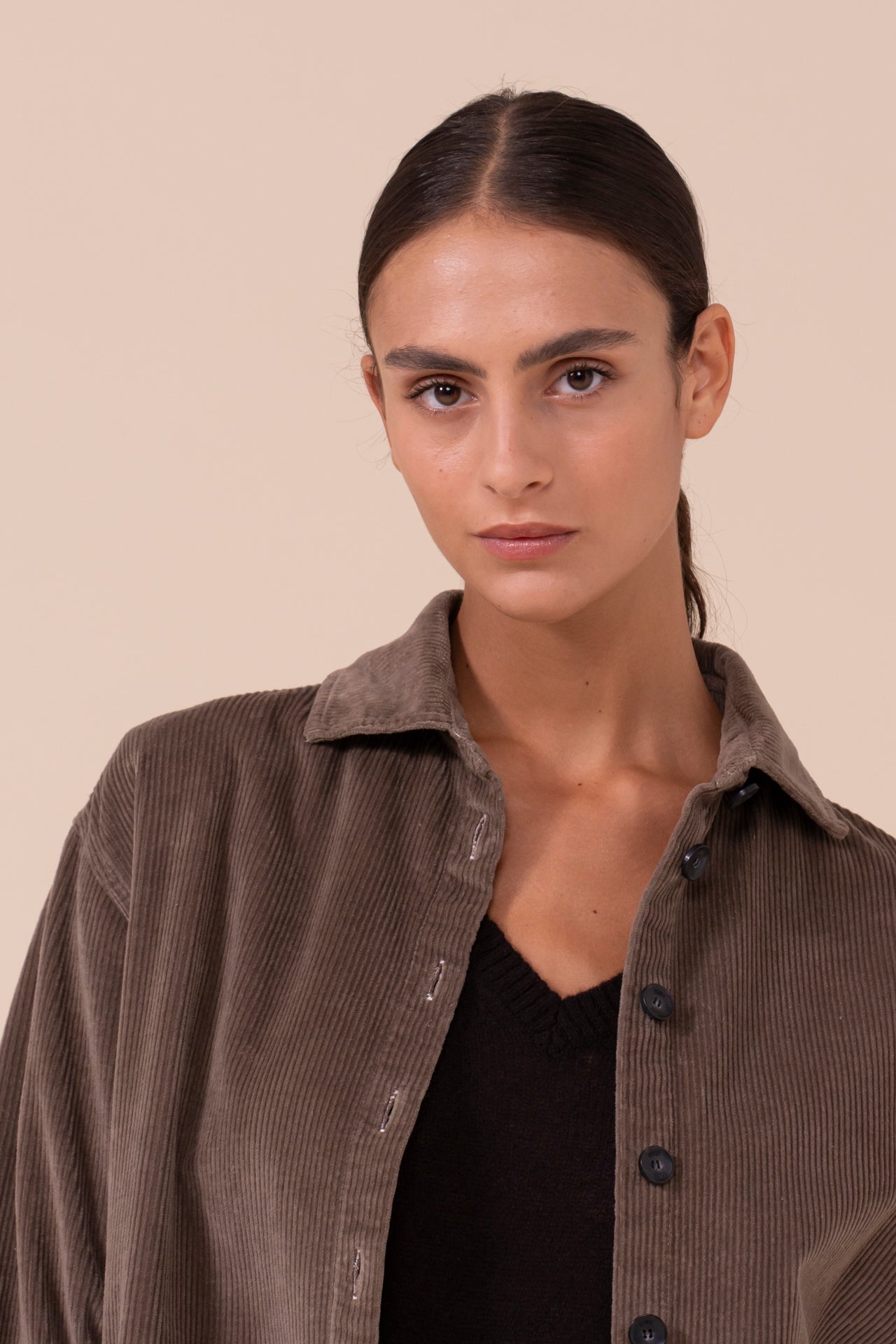 Stele Velvet Corduroy Boxy Jacket - GREIGE