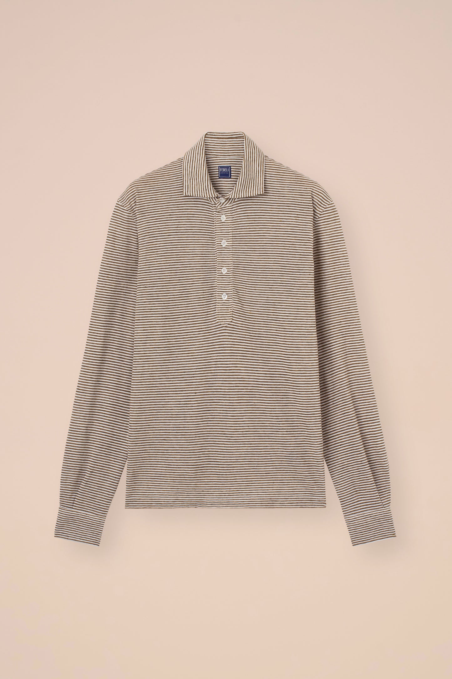 Five polo a maniche lunghe in cotone e lino rigato - WAVEMELANGE