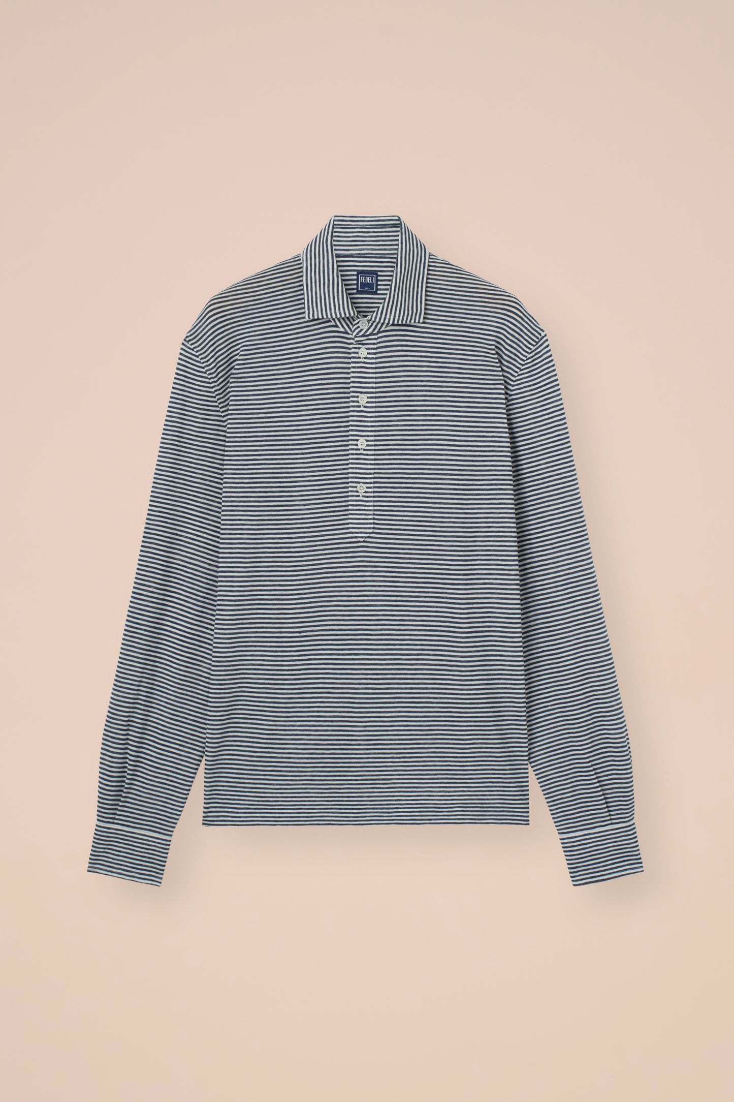 Five Linen Cotton Long Sleeve Striped Polo - FOREST