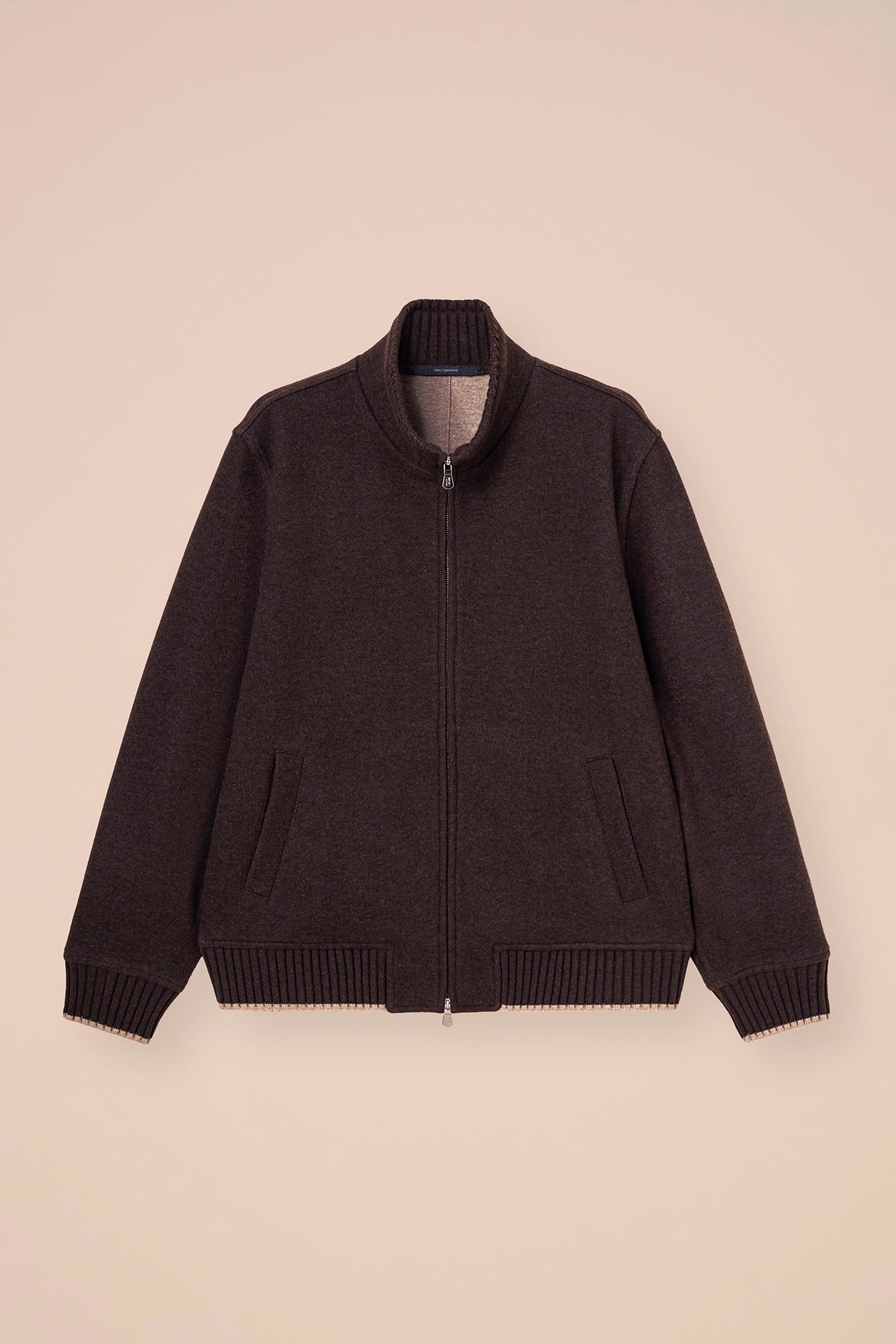 Lugano giacca in cashmere flanel con zip - COFFEE