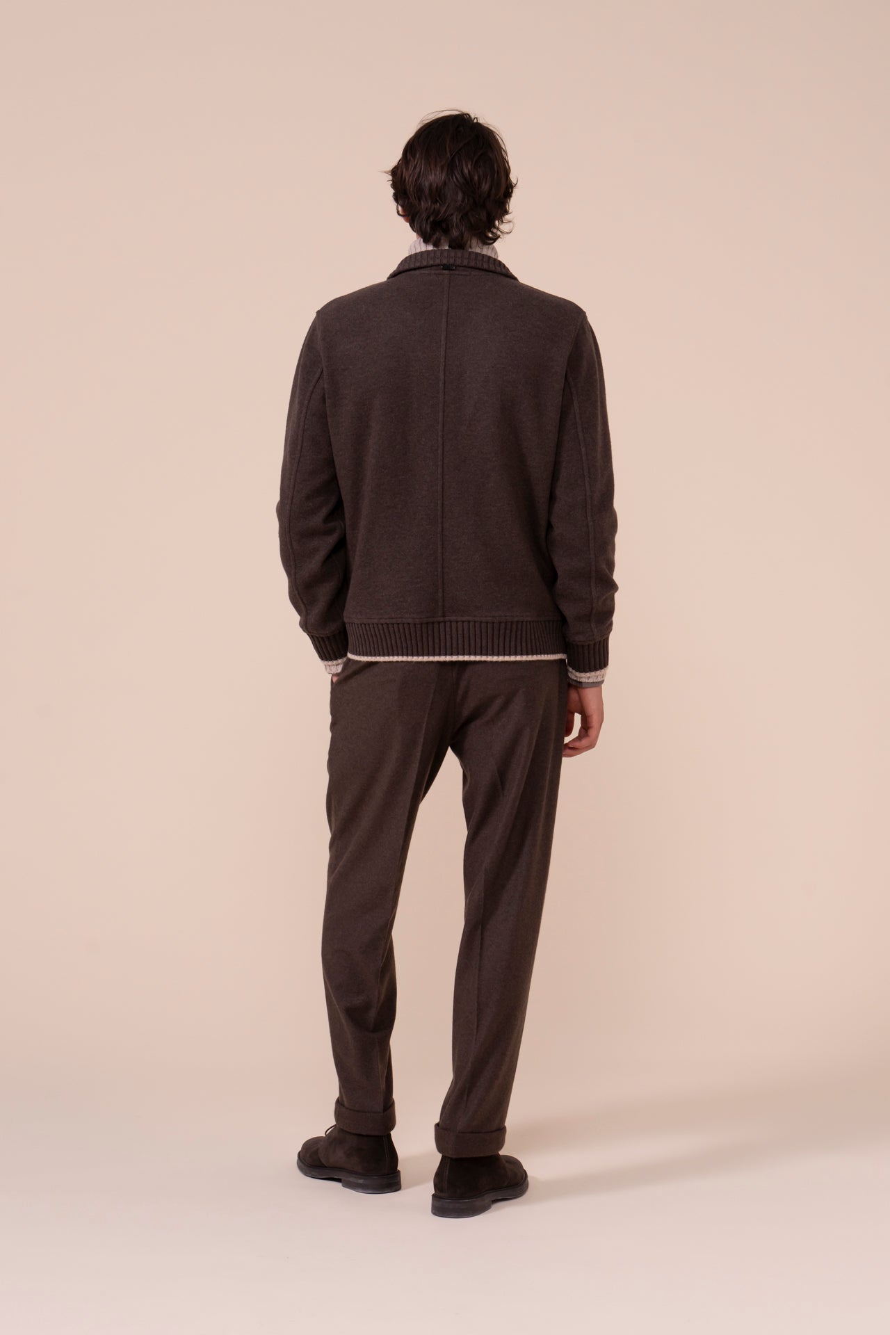 Lugano giacca in cashmere flanel con zip - COFFEE