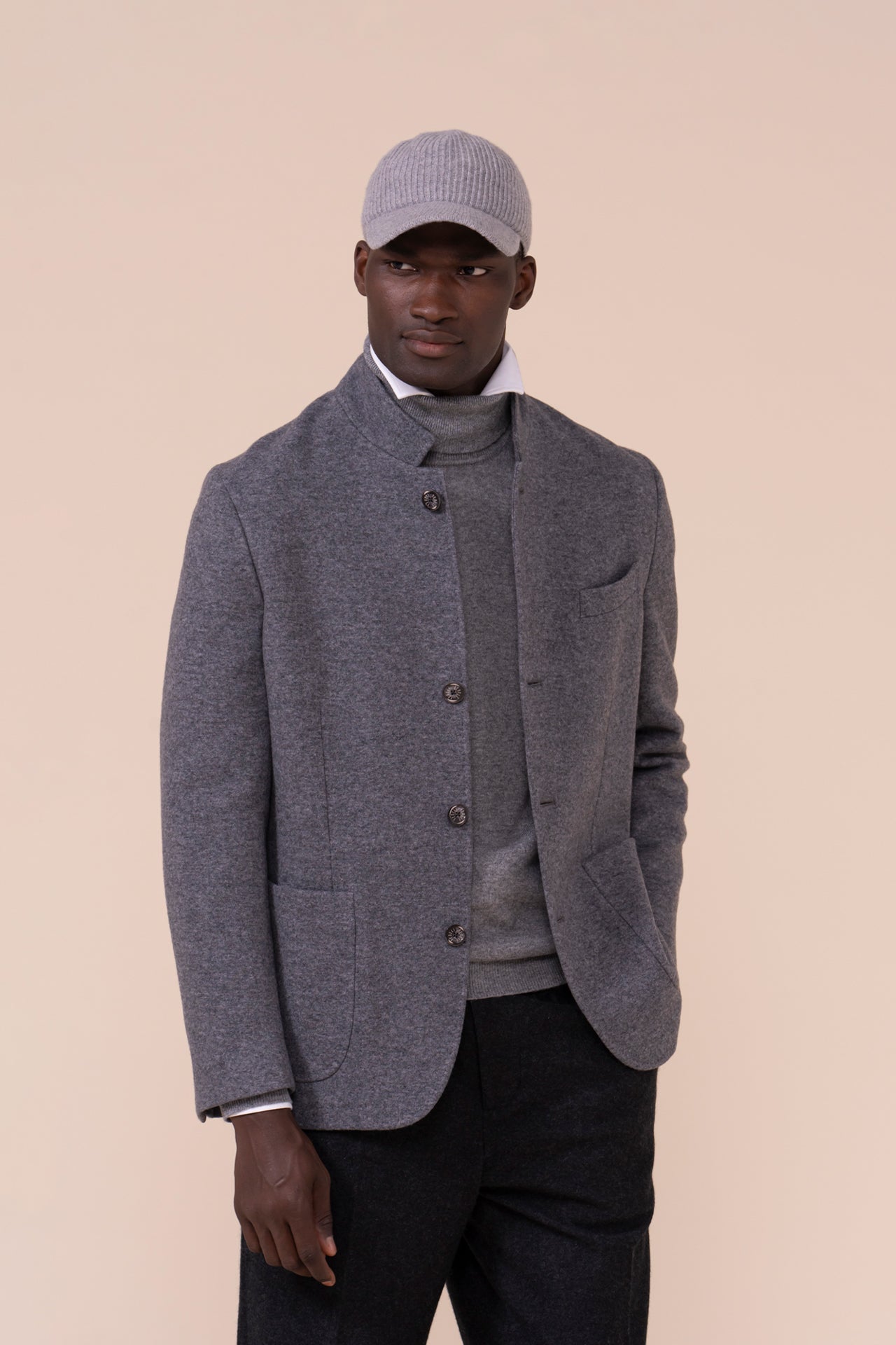 Damon blazer in cashmere flanel double - STONEMELANGE