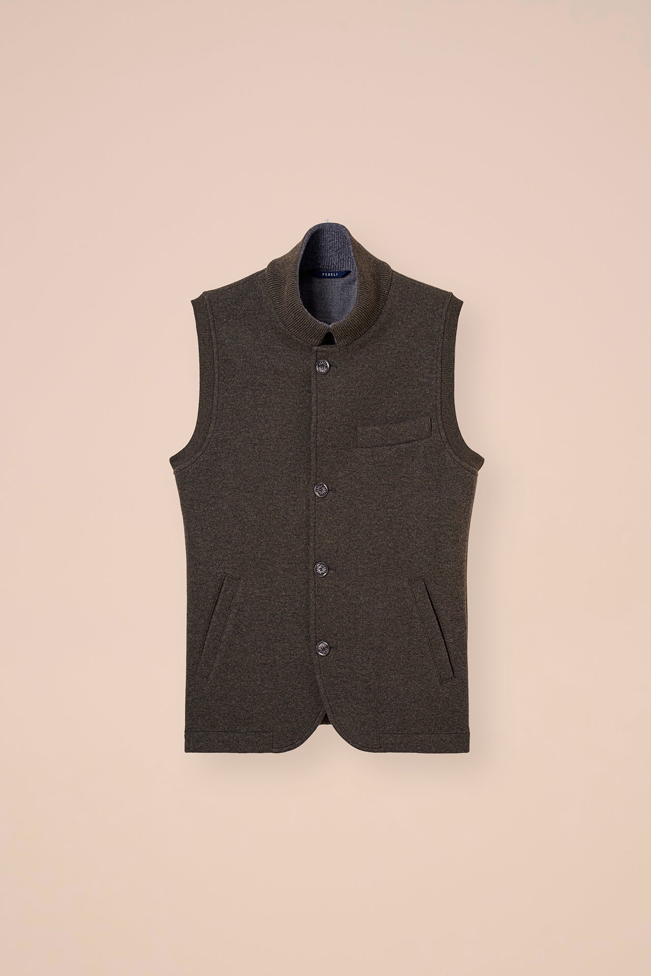 Damon gilet in cashmere flanel double - DARKGREEN