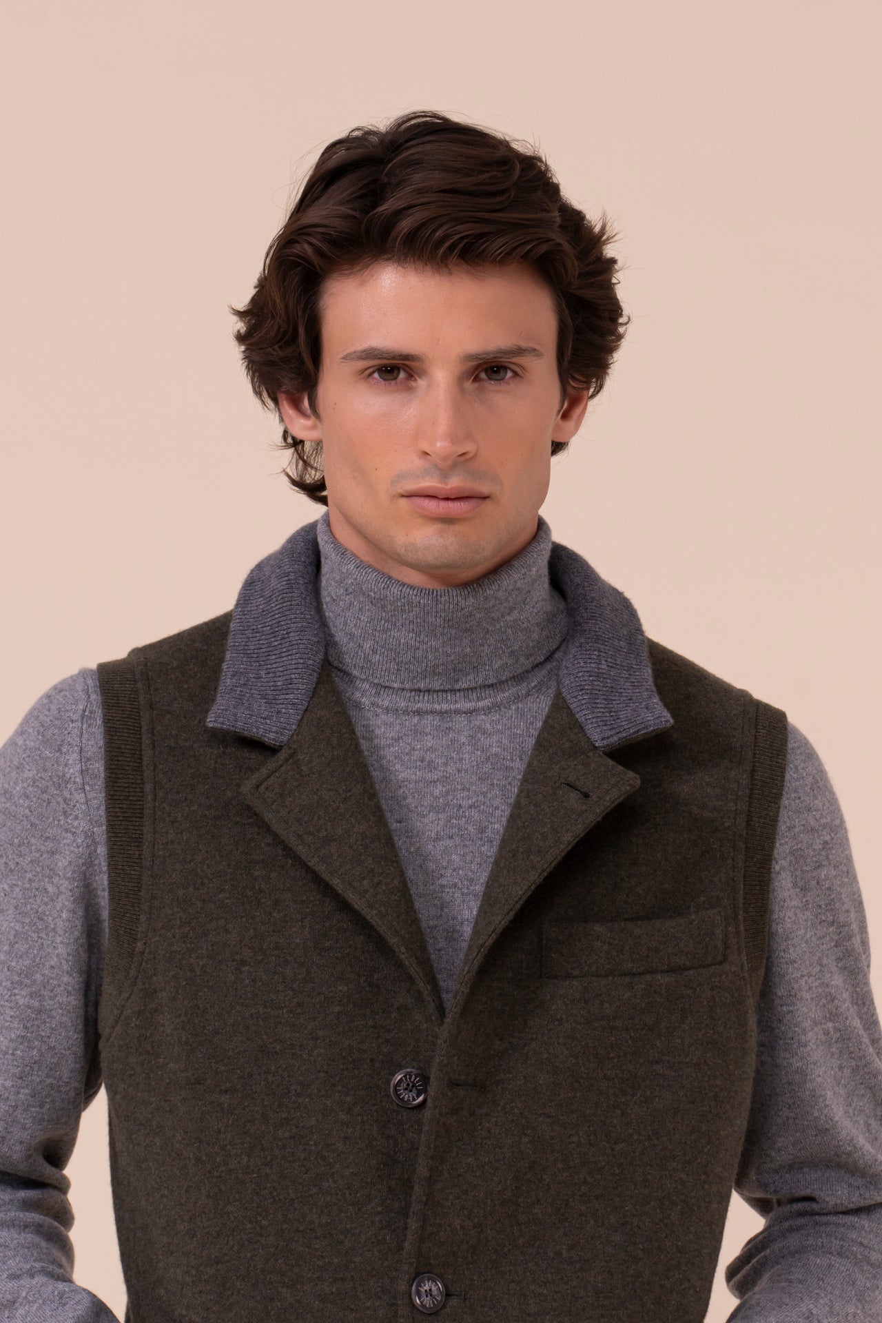 Damon Cashmere Flanel Double Vest - DARKGREEN