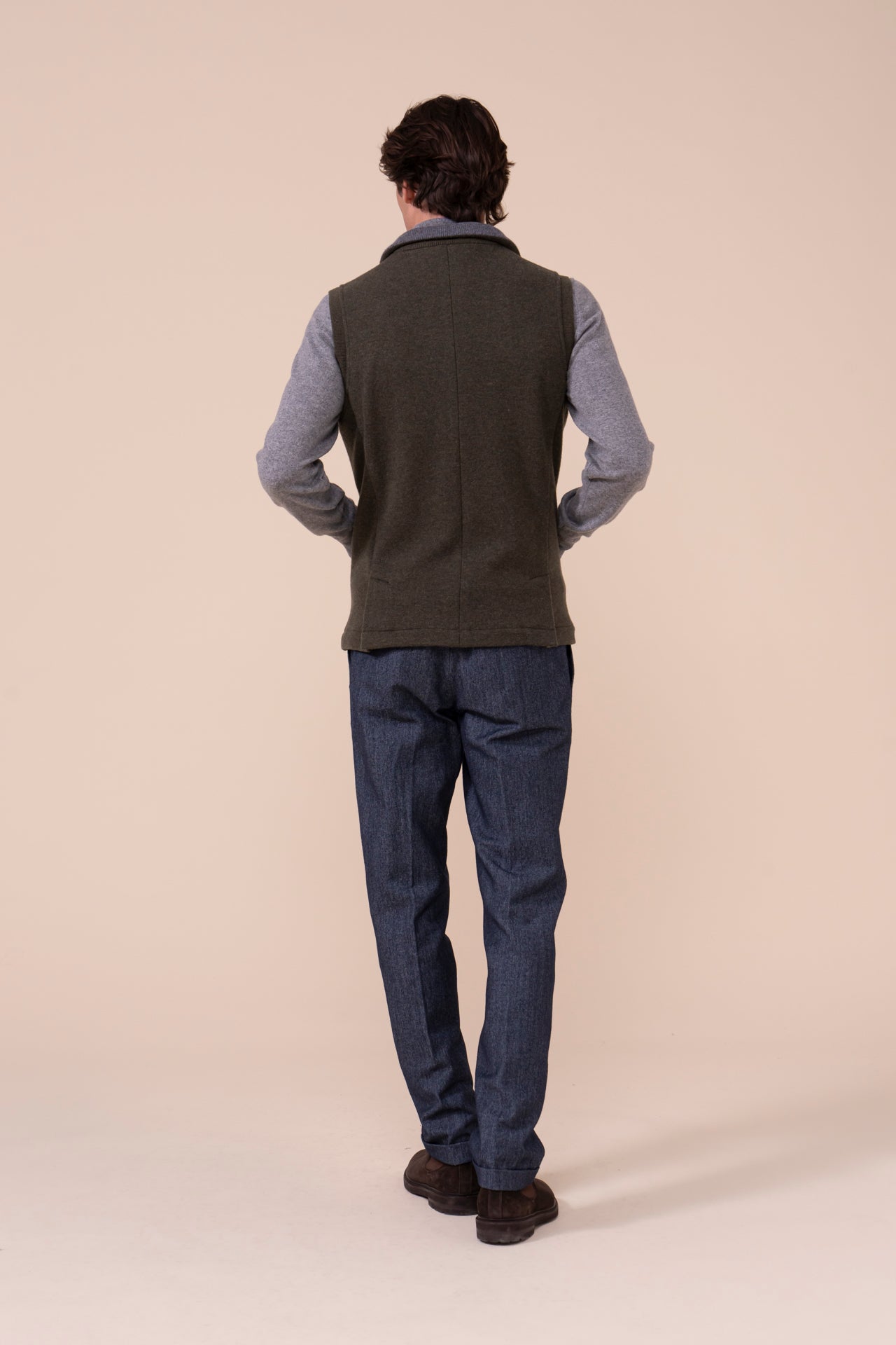 Damon Cashmere Flanel Double Vest - DARKGREEN