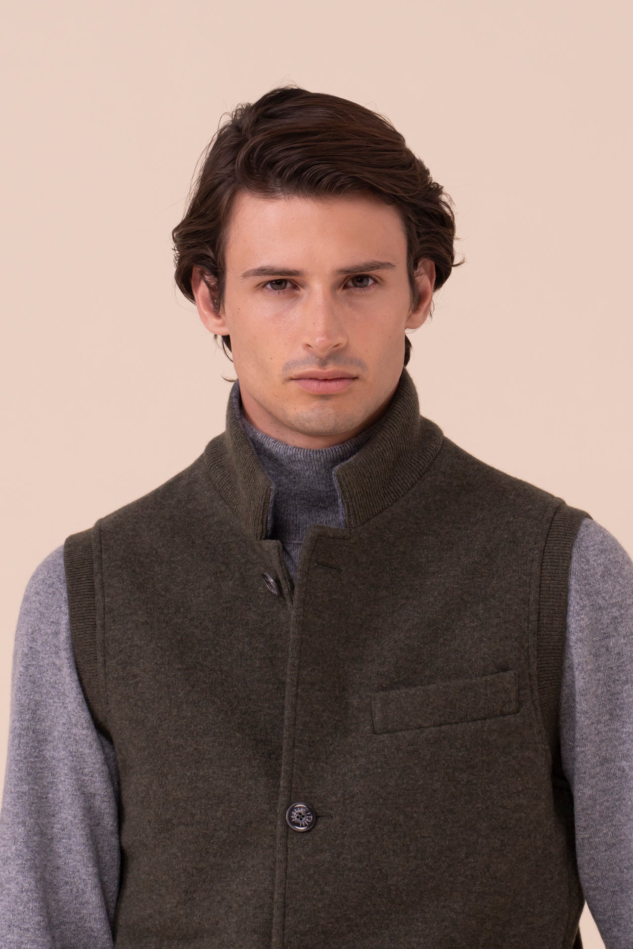 Damon gilet in cashmere flanel double - DARKGREEN