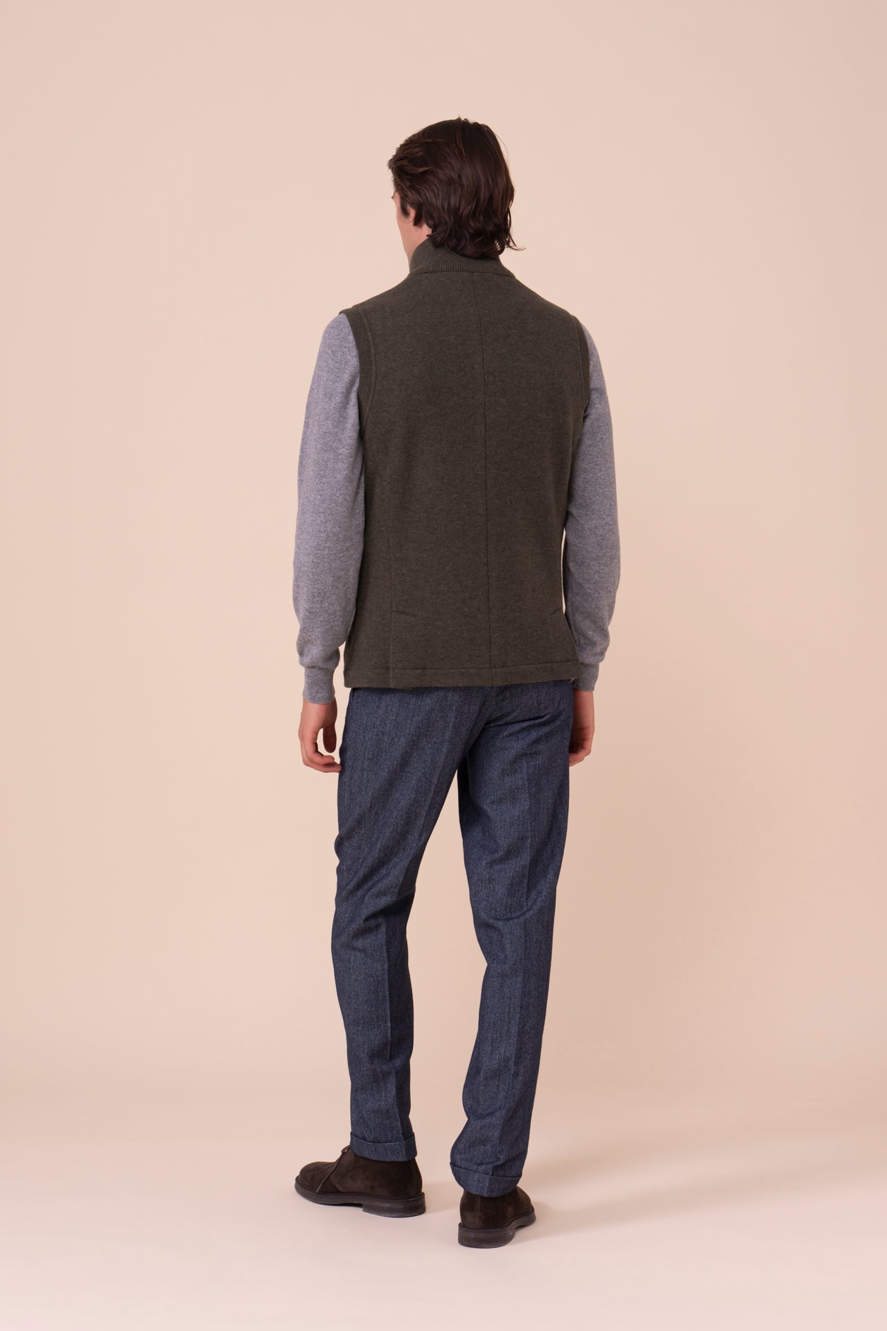 Damon gilet in cashmere flanel double - DARKGREEN