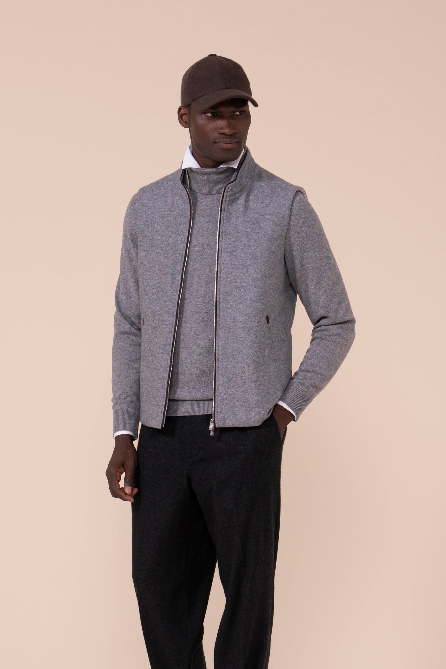Mark gilet in cashmere flanel con zip - FLANNEL