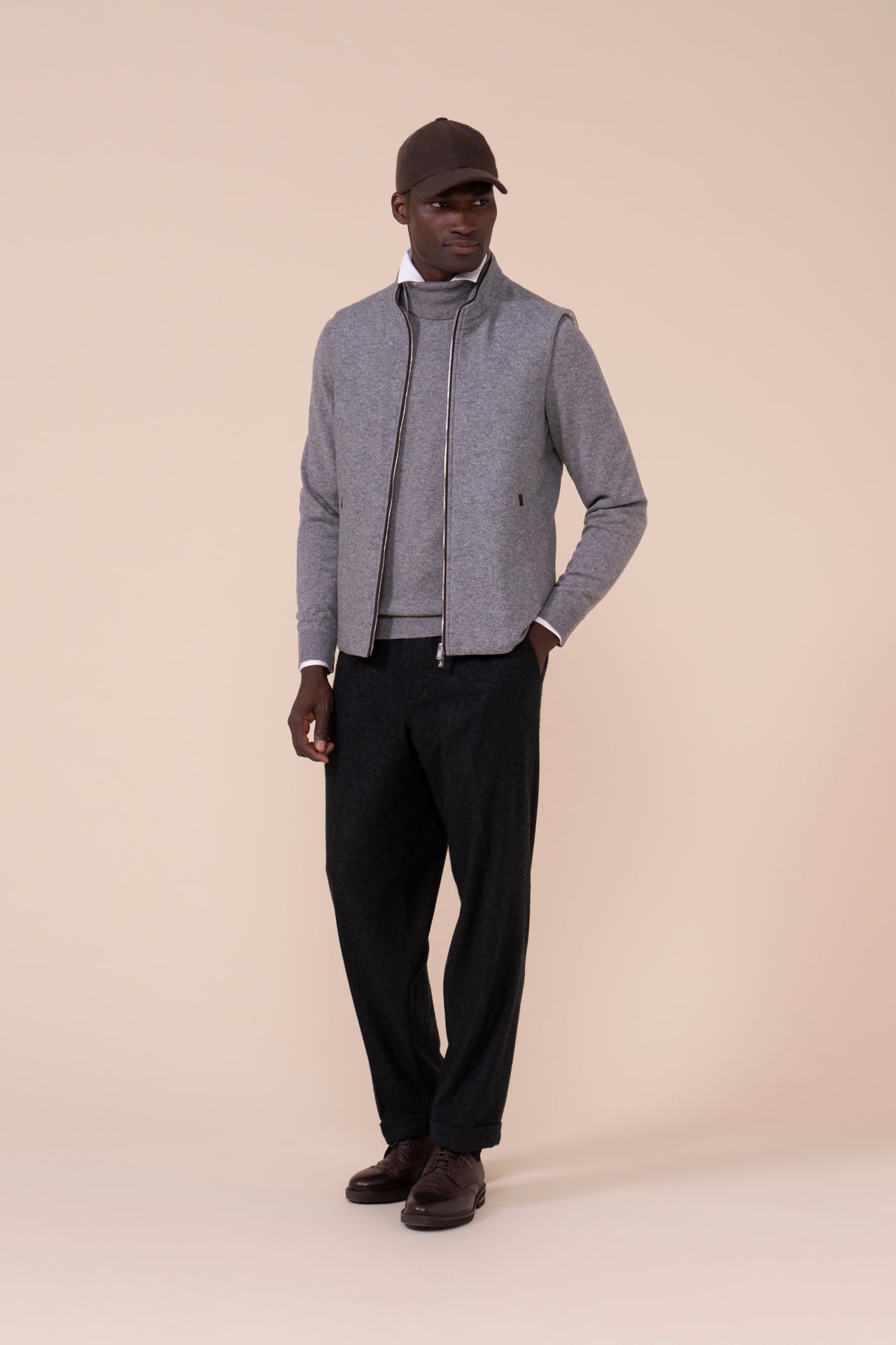 Mark Cashmere Flanel Full-zip Vest - FLANNEL