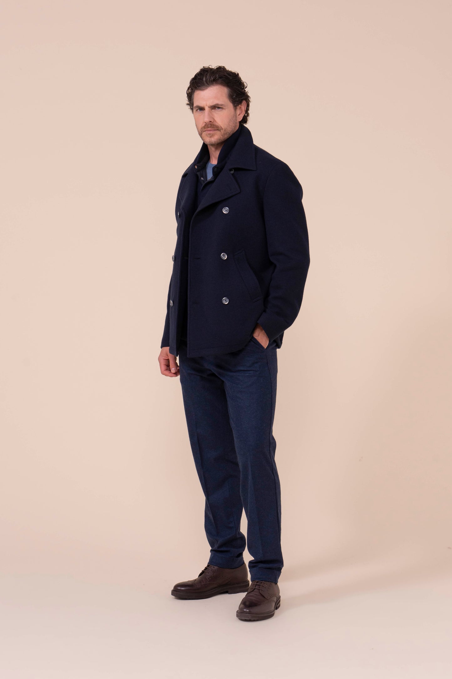 Peacoat caban in cahsmere flanel double - MIDNIGHTBLUE