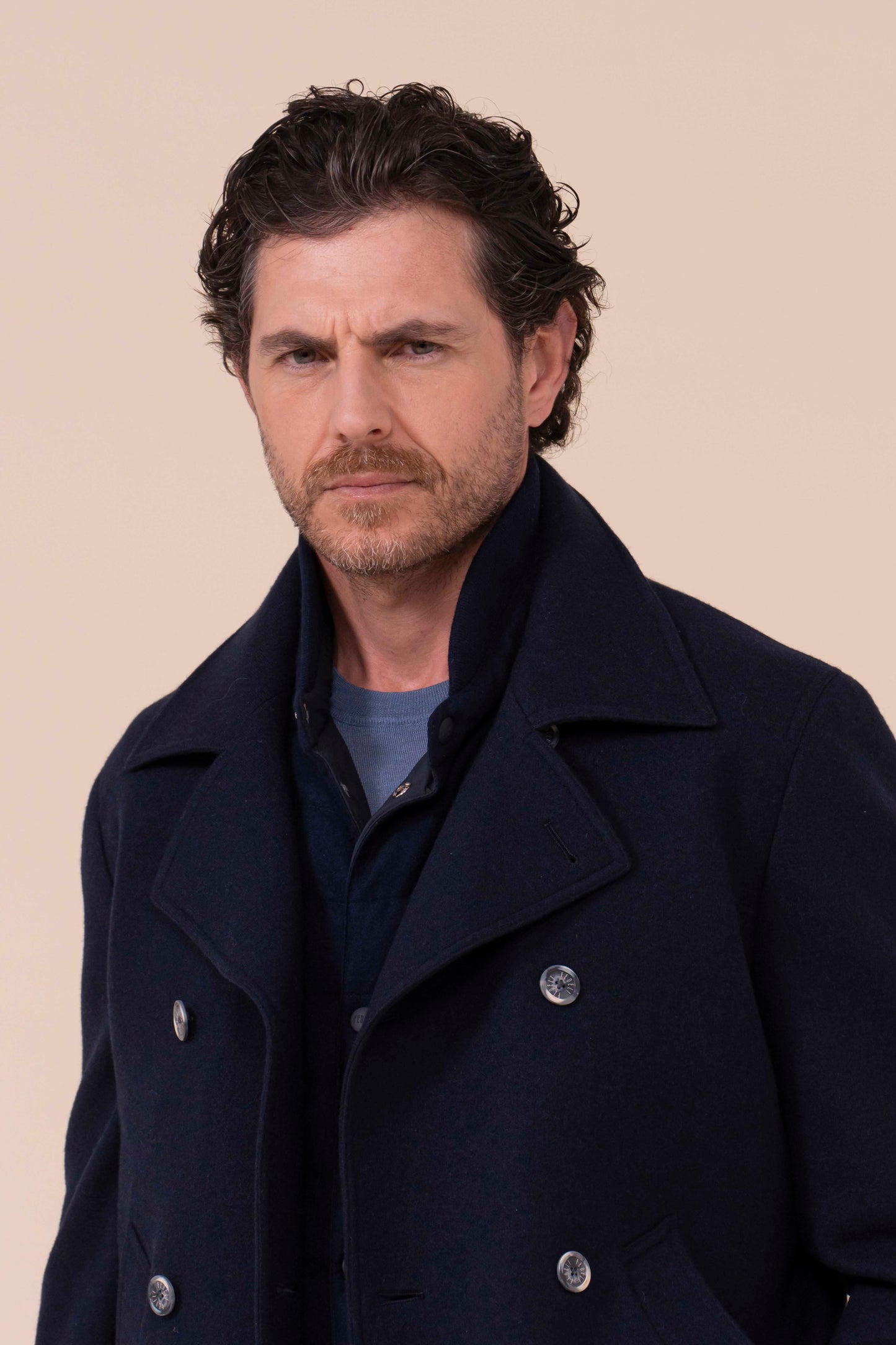 Peacoat caban in cahsmere flanel double - MIDNIGHTBLUE