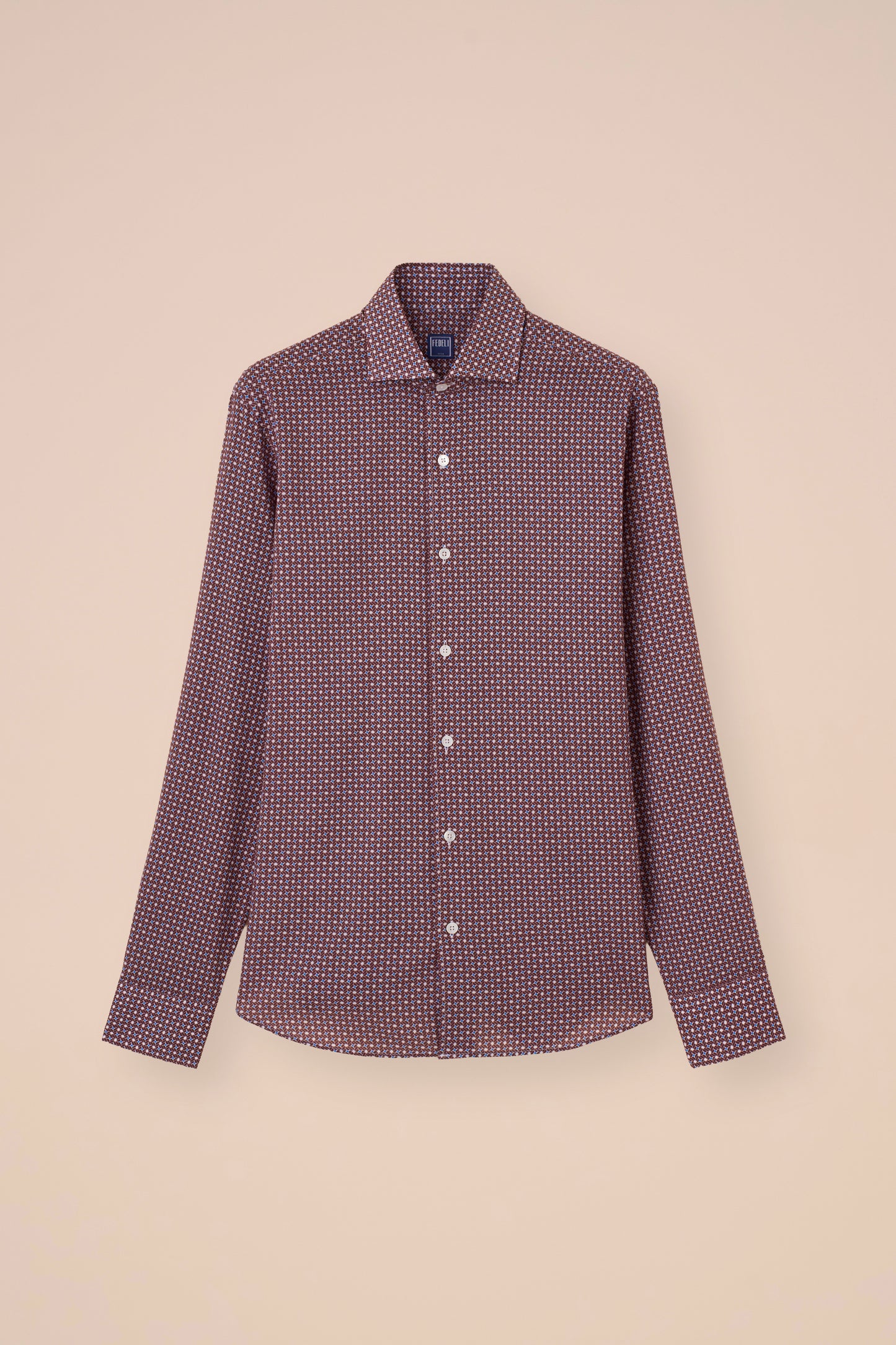 Sean camicia in voile di cotone - Fantasia geometrica - MERLOT