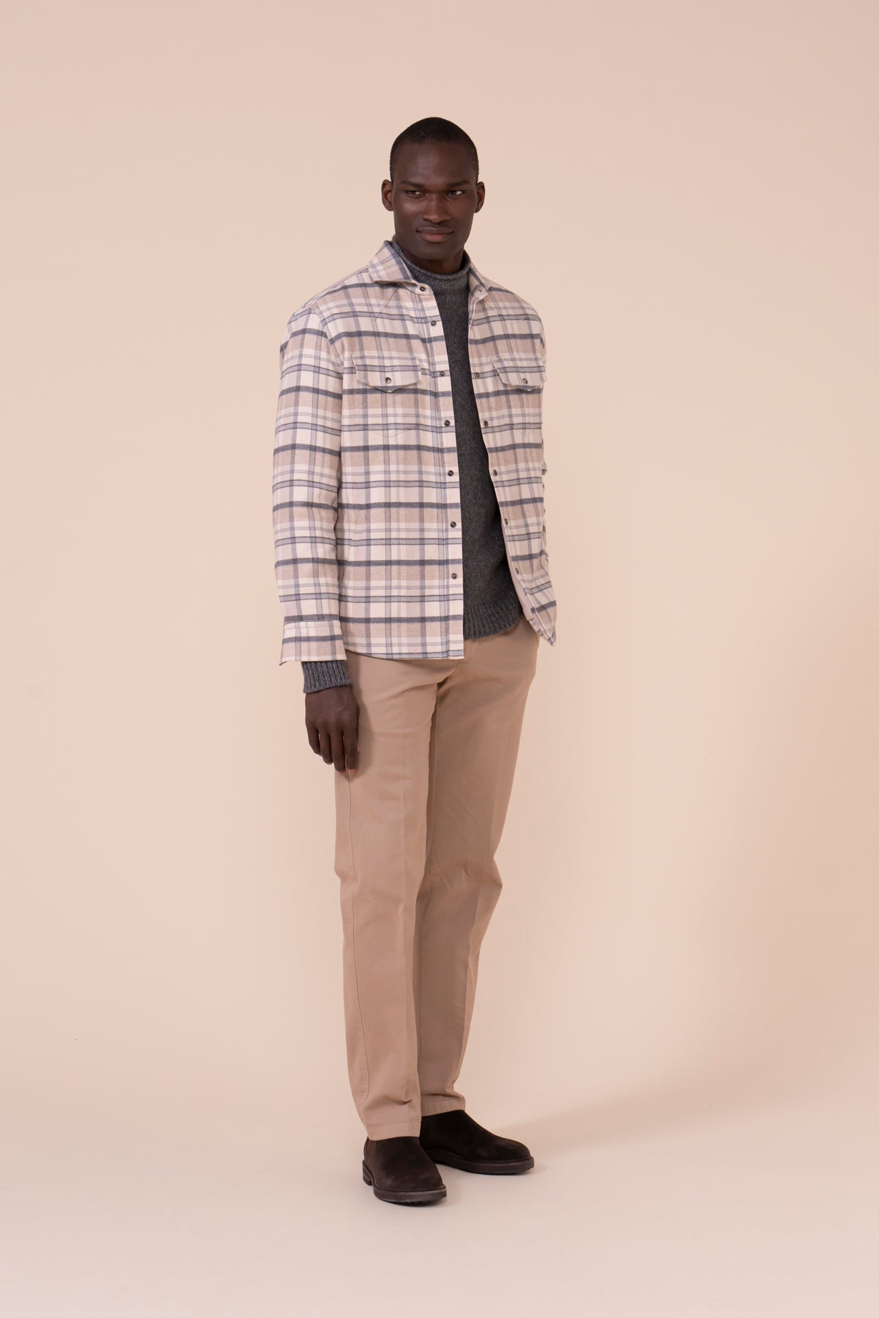 Dylan Cotton Cashmere Padded Overshirt - LIGHTGRAY