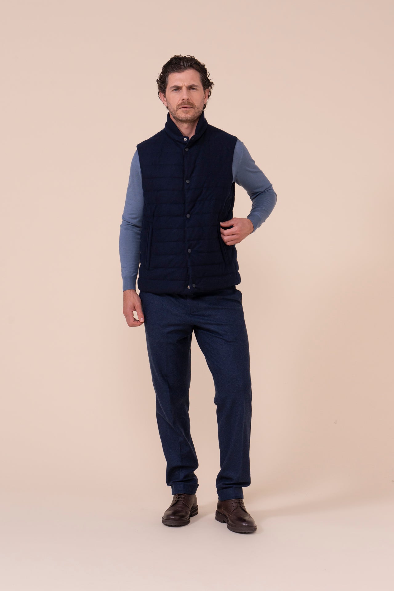 Corvara Airstop and Cashmere Flanel Buttoned Vest - Reversible - MIDNIGHTBLUE