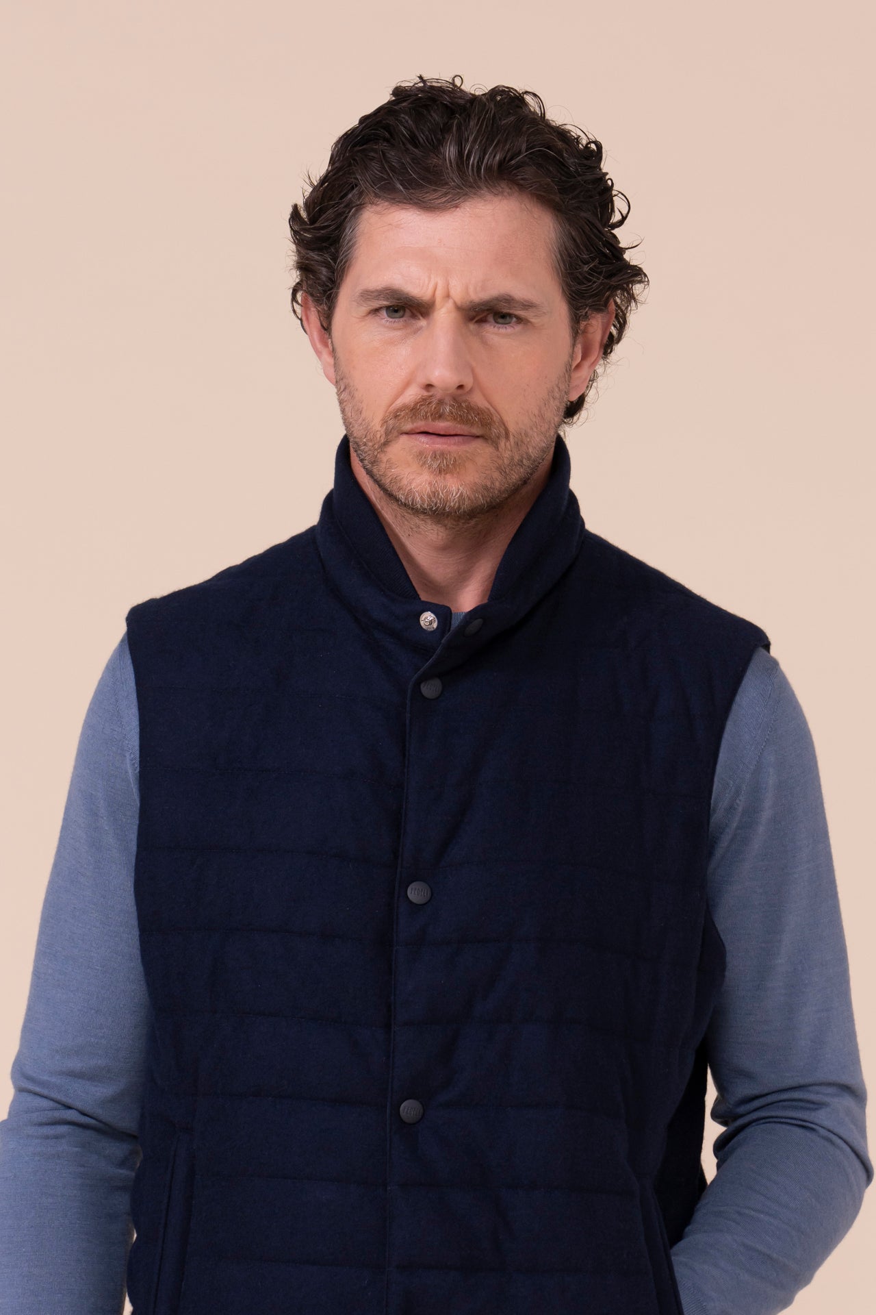 Corvara Airstop and Cashmere Flanel Buttoned Vest - Reversible - MIDNIGHTBLUE