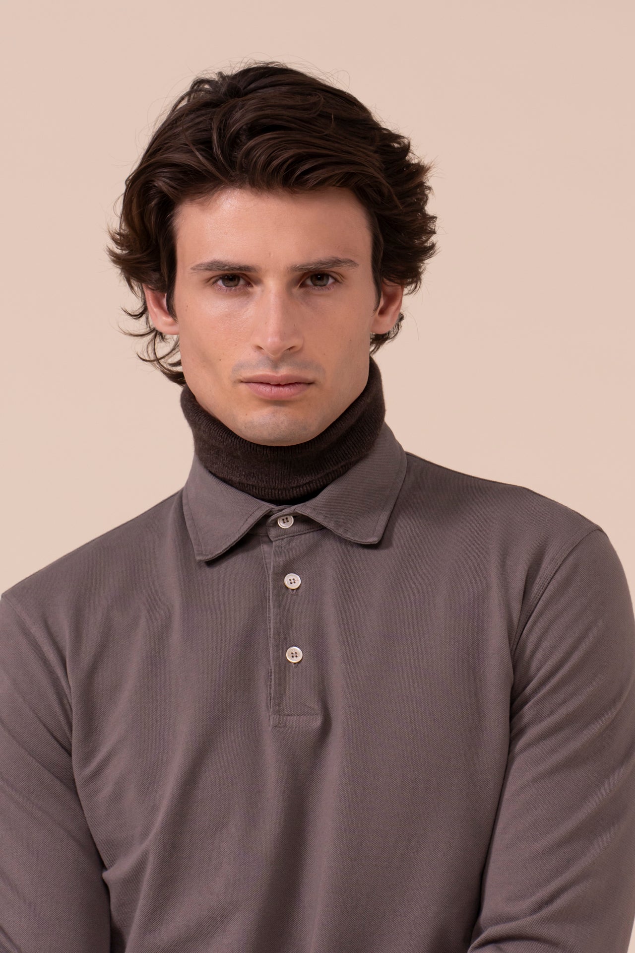 North Piquet Cotton Long Sleeve Polo - DARKGREIGE