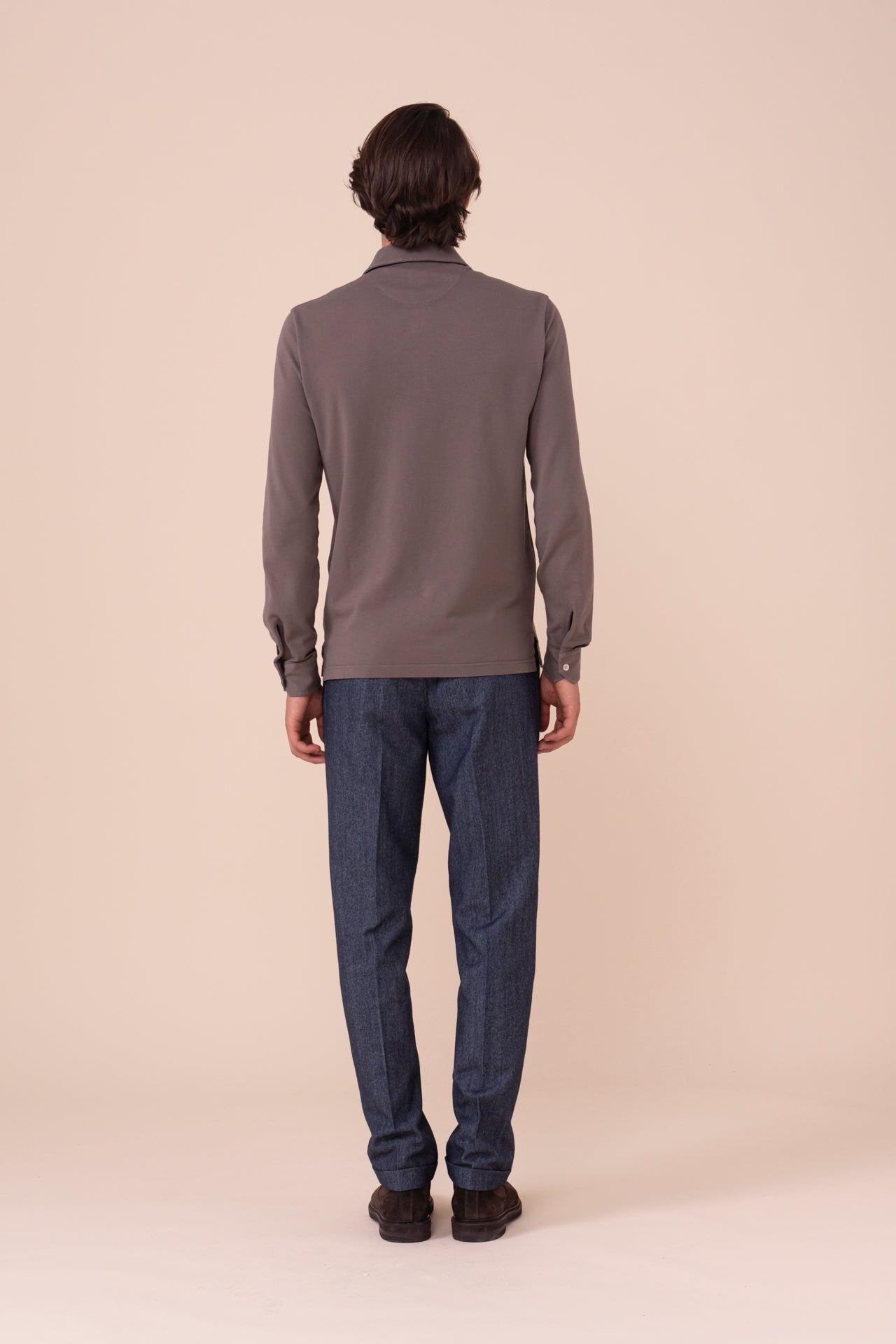 North Piquet Cotton Long Sleeve Polo - DARKGREIGE