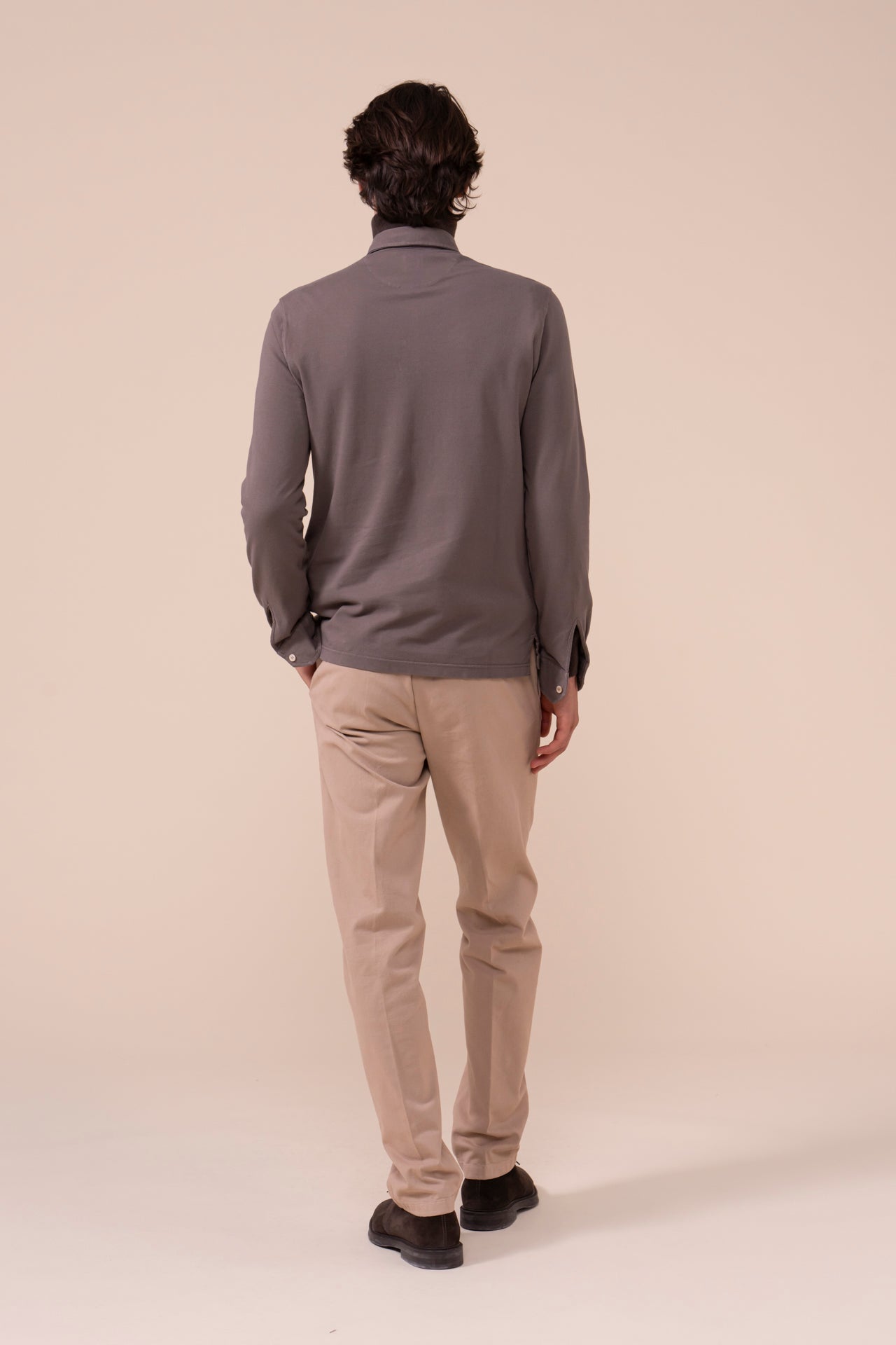 North Piquet Cotton Long Sleeve Polo - DARKGREIGE