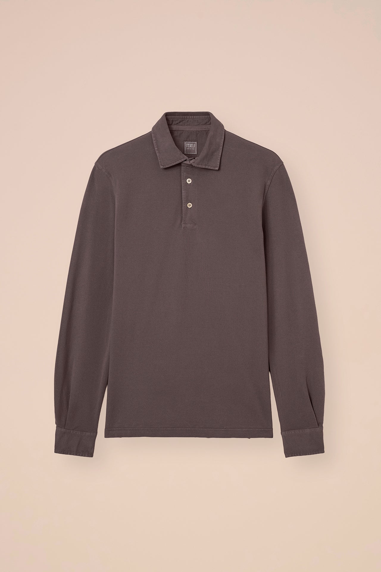 North Piquet Cotton Long Sleeve Polo - DARKGREIGE