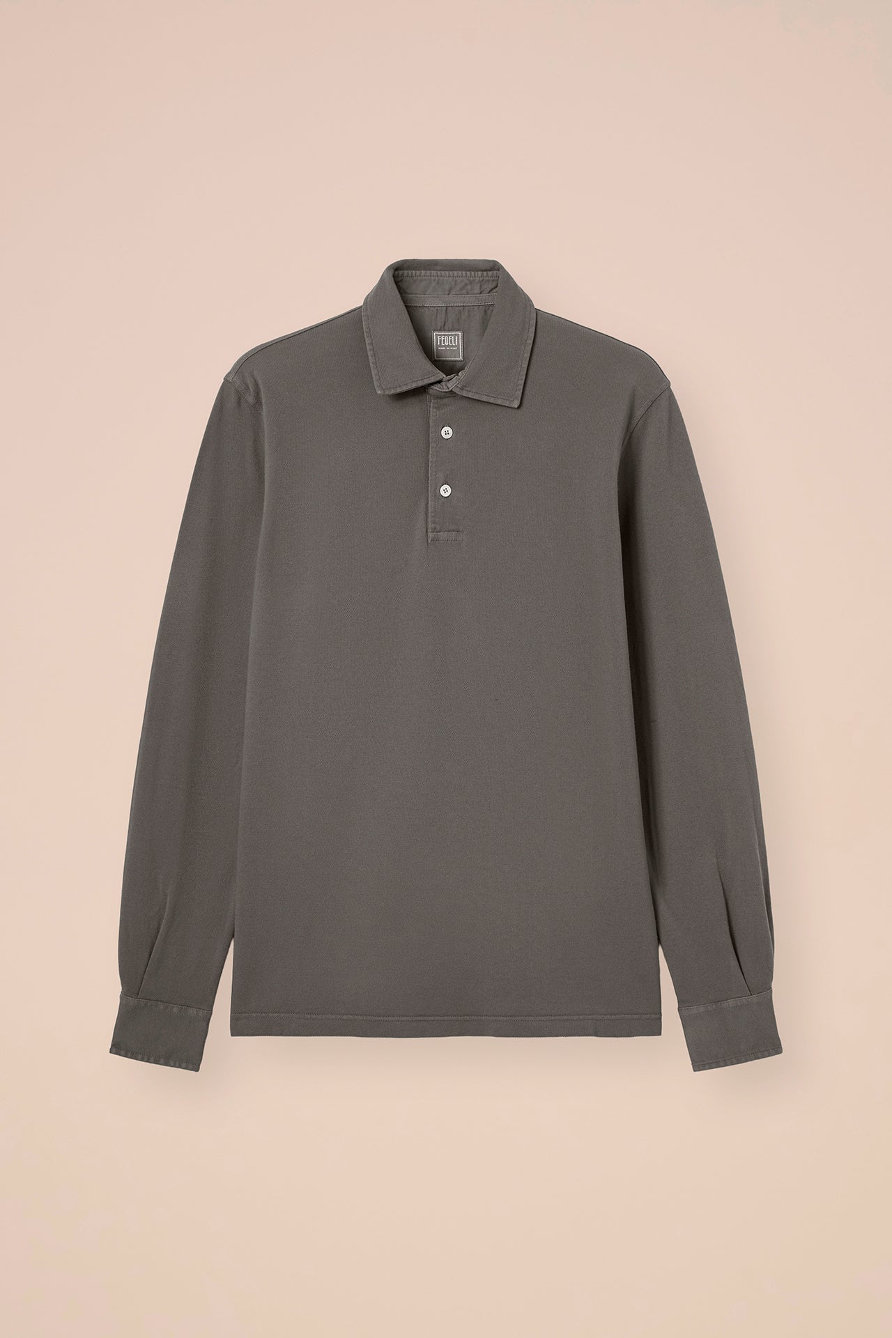 North Piquet Cotton Long Sleeve Polo - DARKGREIGE