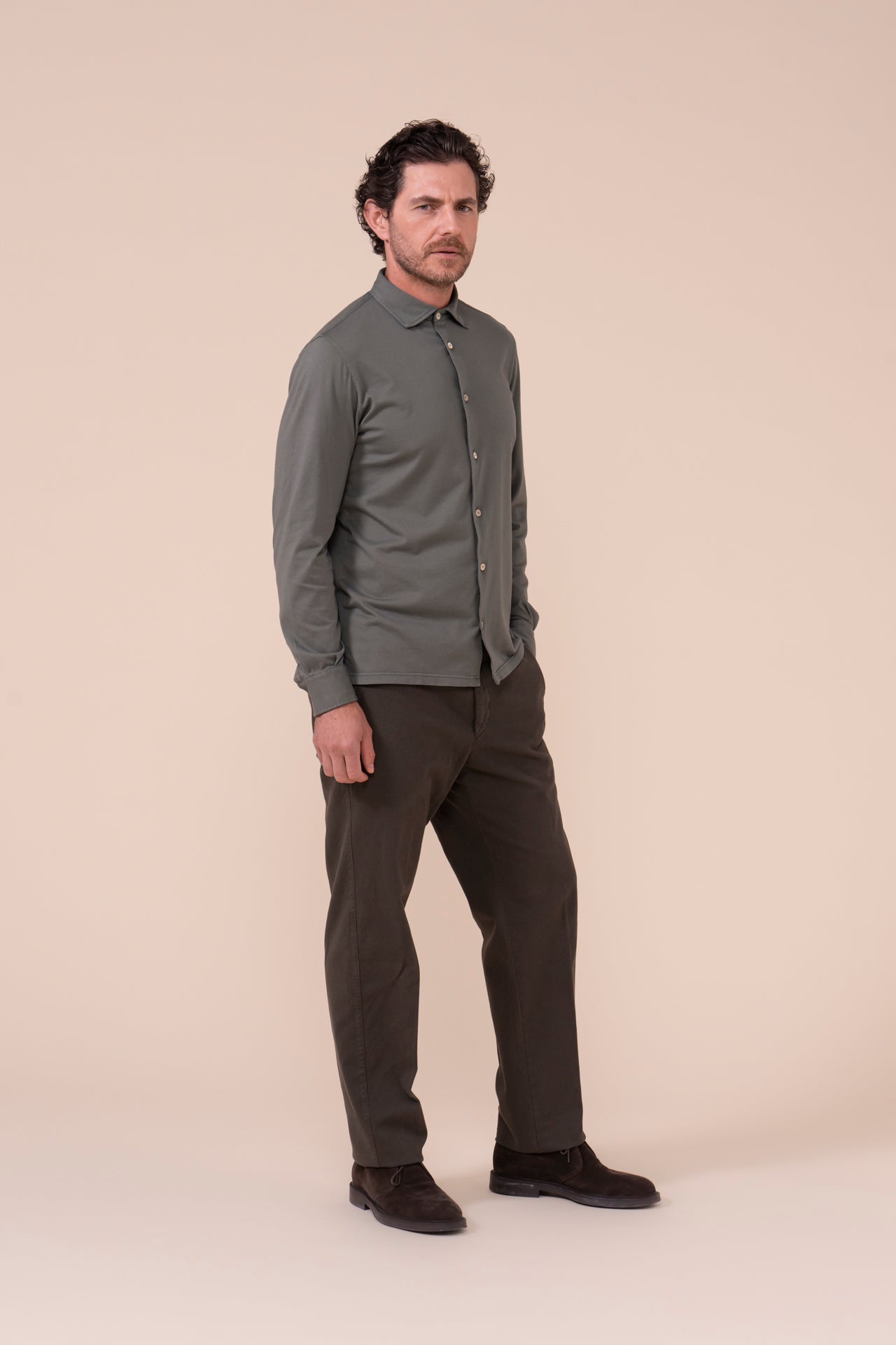 Jason Organic Cotton Long Sleeve Shirt - OLIVEGREEN