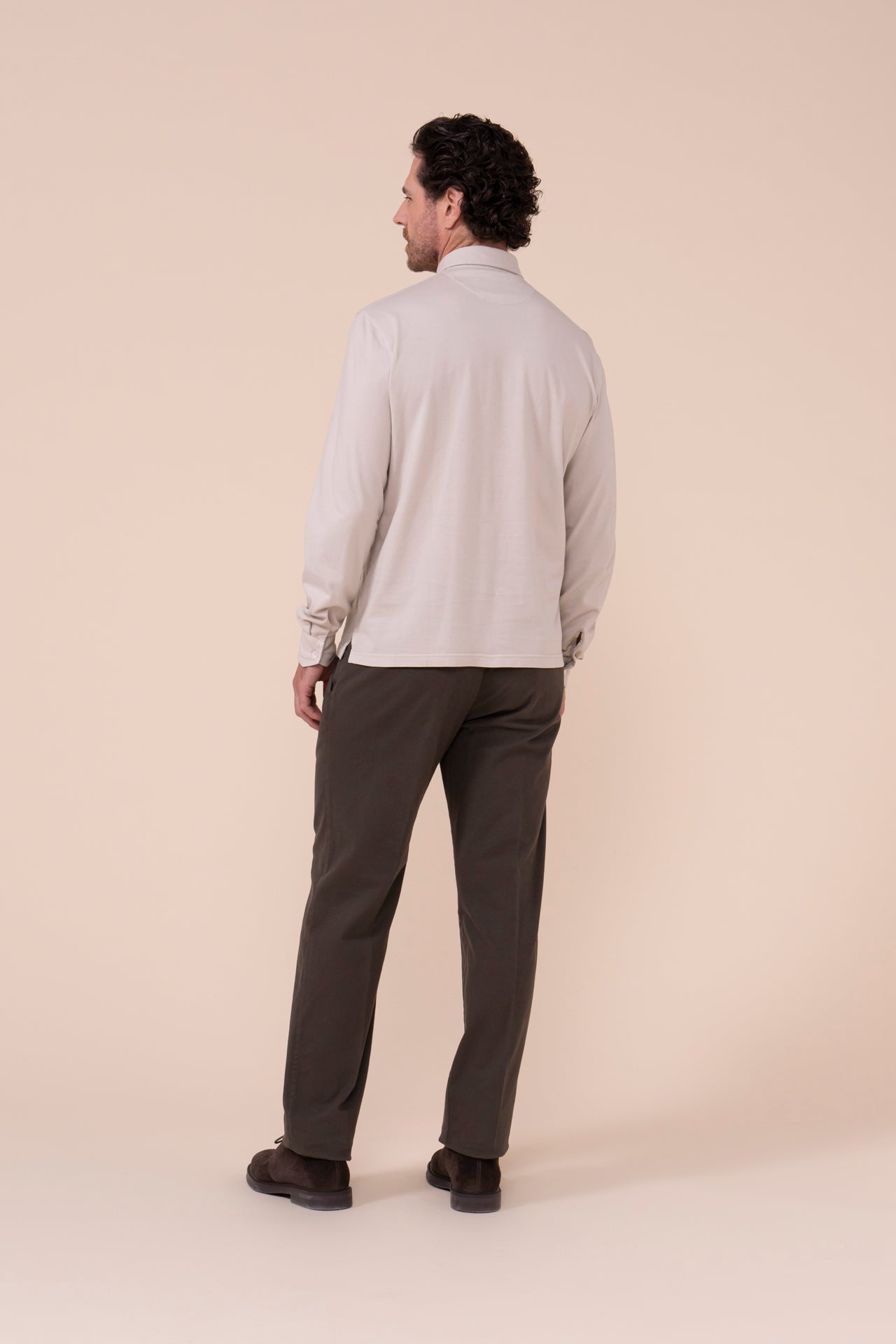 Zero Organic Cotton Long Sleeve Polo - WHITESMOKE