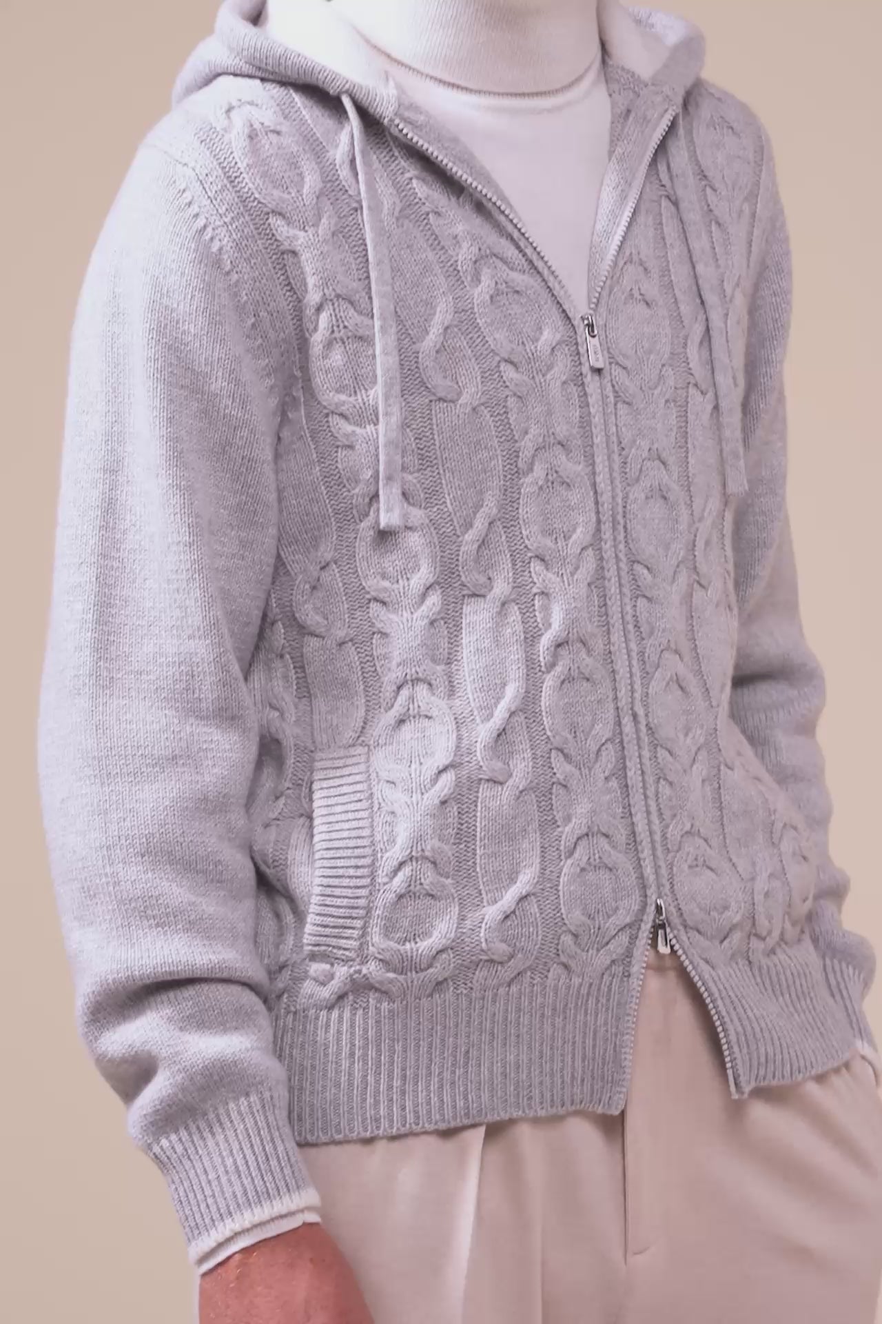 Makalù Cashmere Cable Hoodie - Bicolor - LIGHTGRAY