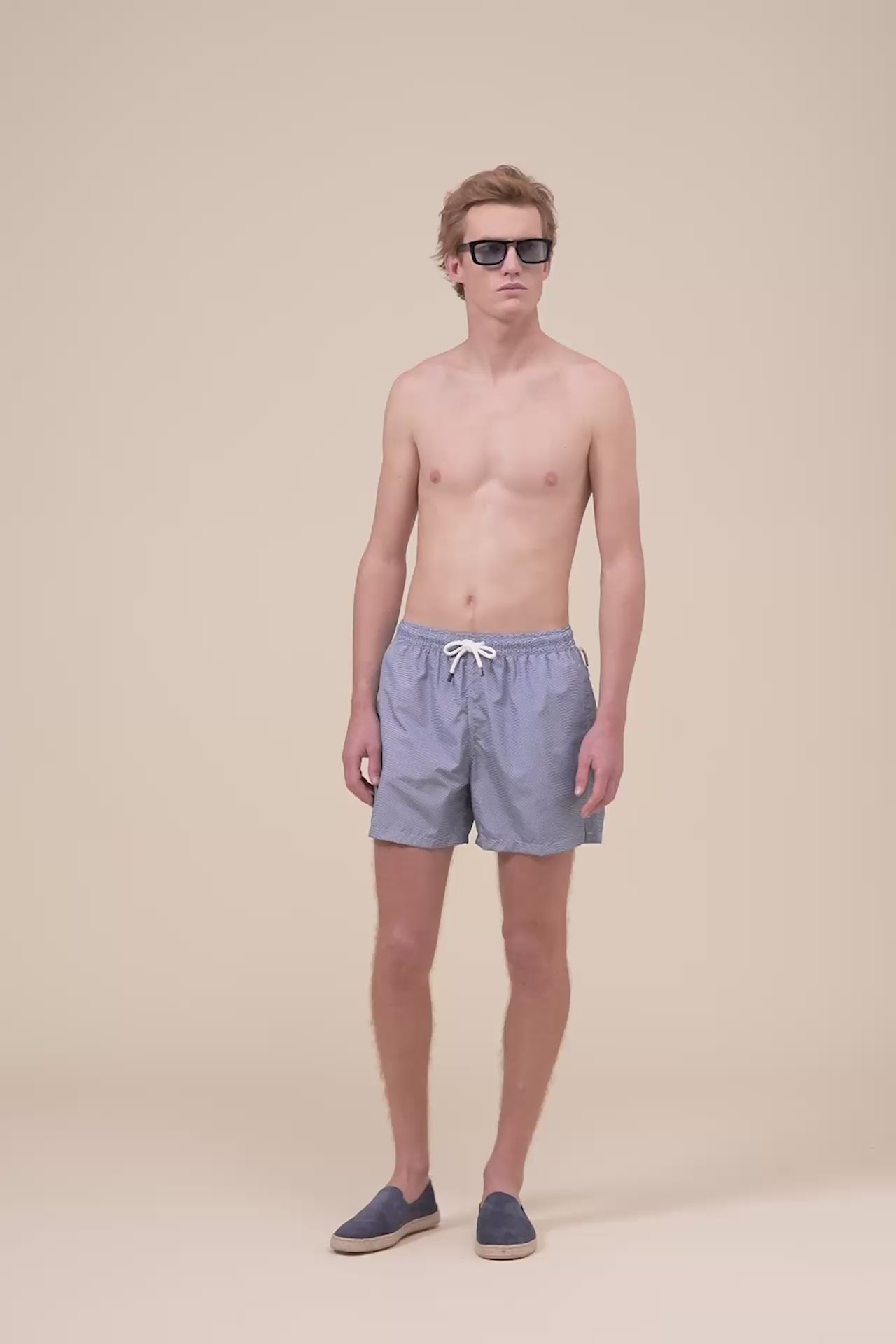 Madeira - The Sustainable Swim Trunk - Mini Geometric Shapes Pattern - MIDNIGHTBLUE
