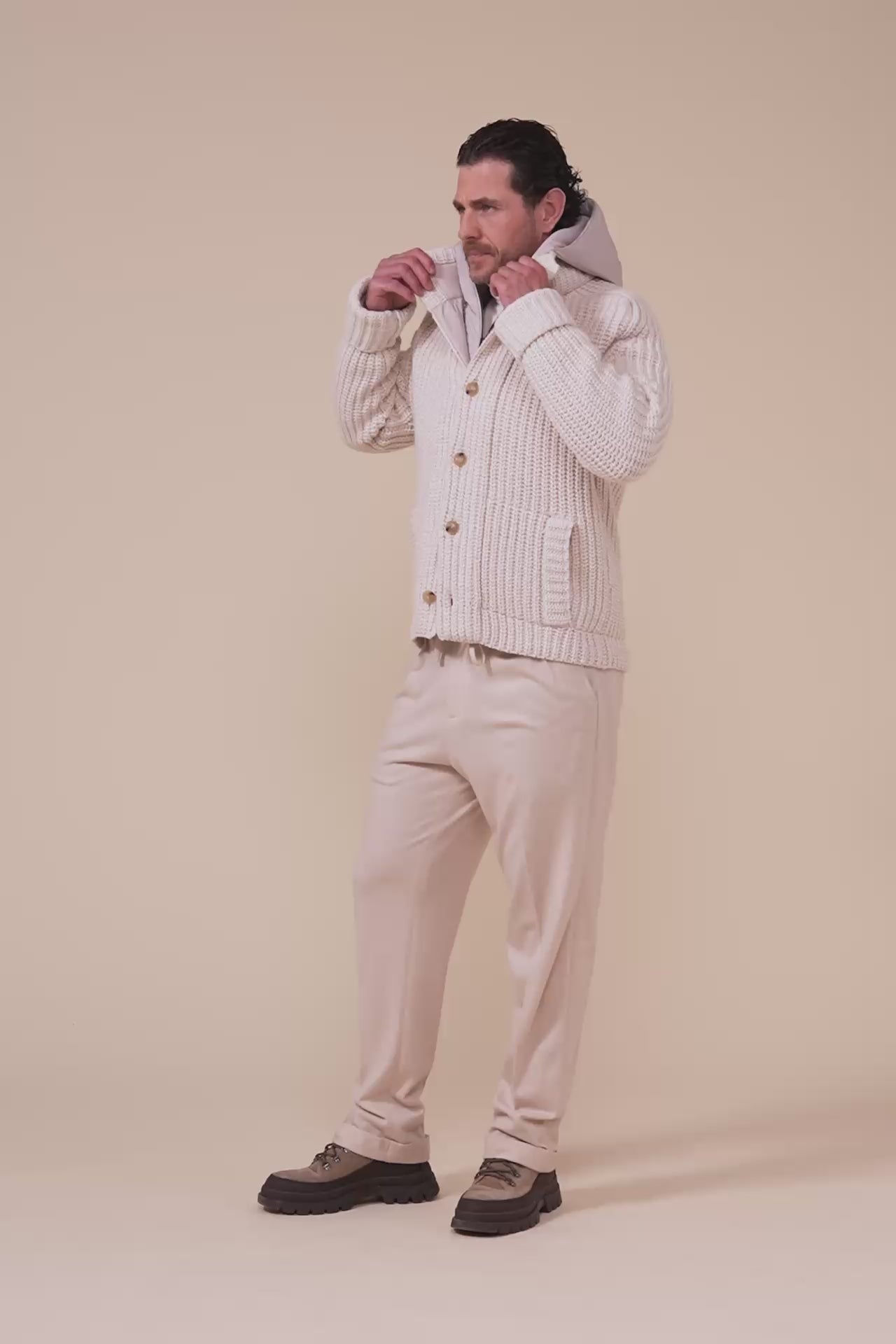 Davos Cashmere Tecknet Knit Bomber - CREAM