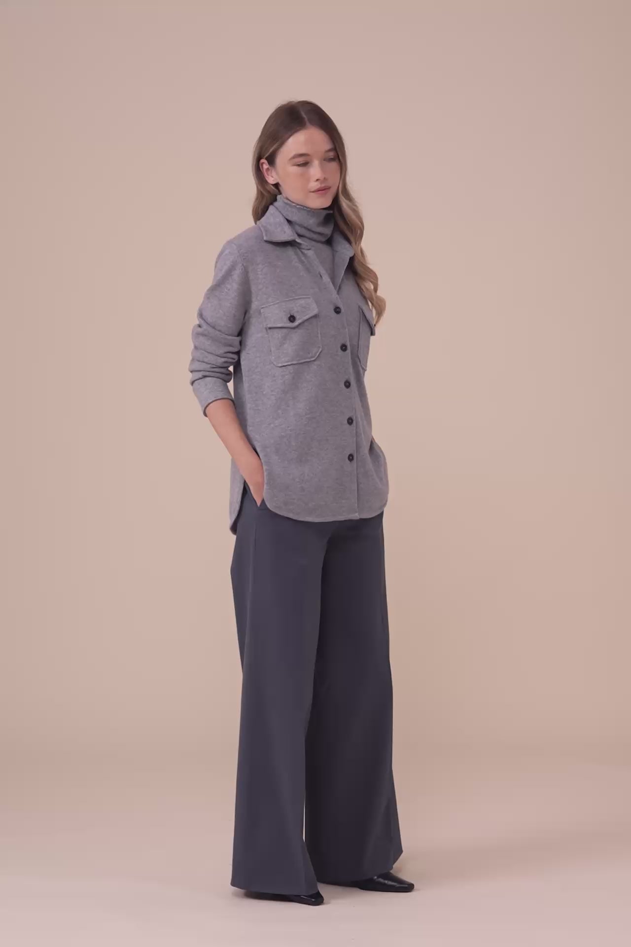 Corviglia overshirt in cashmere con bottoni - GRAY