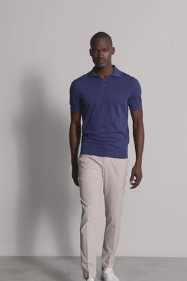 Buttonless organic cotton knitted polo t-shirt blue - video