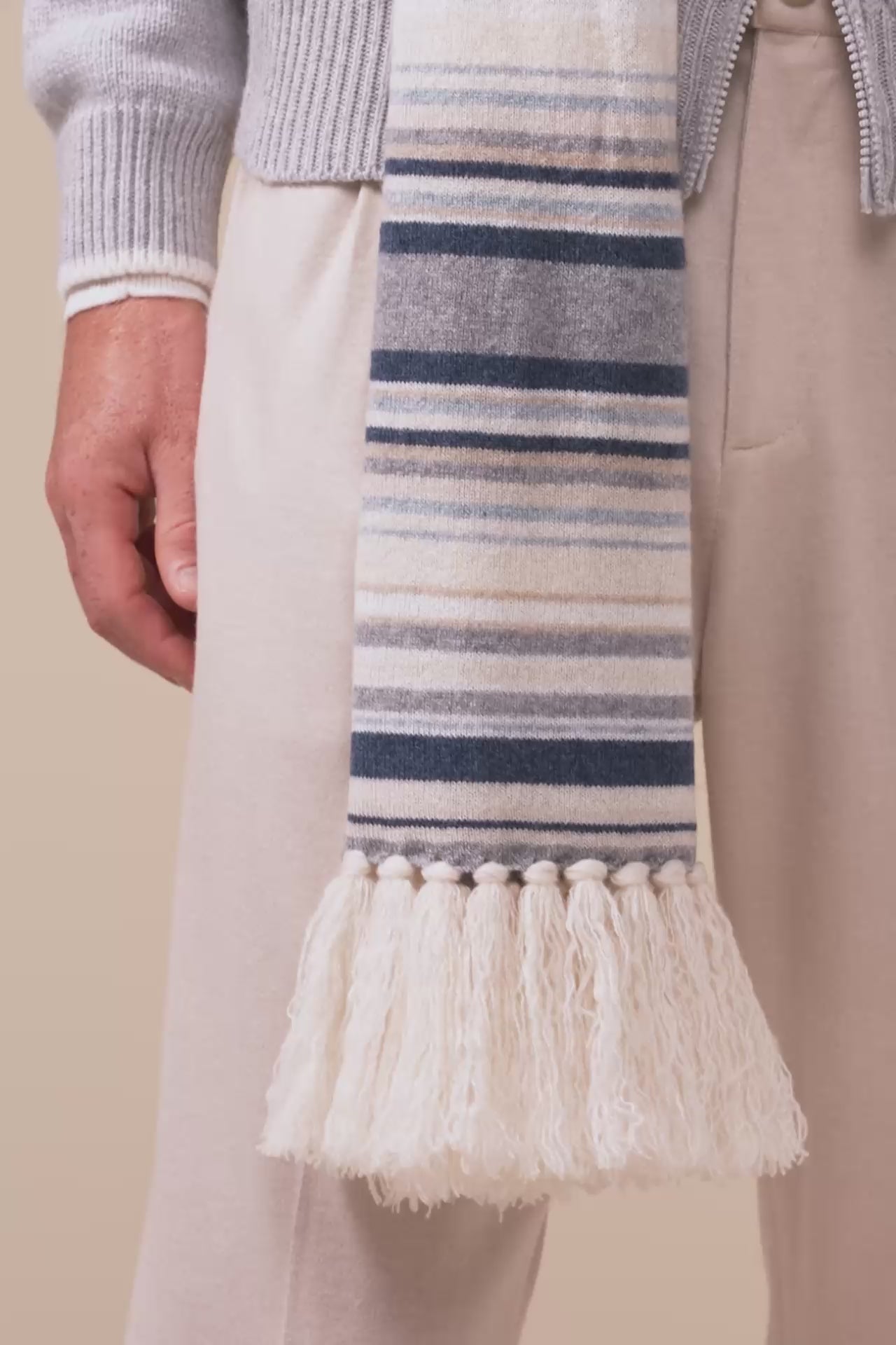 Multicolors Cashmere Fringe Scarf - CREAM