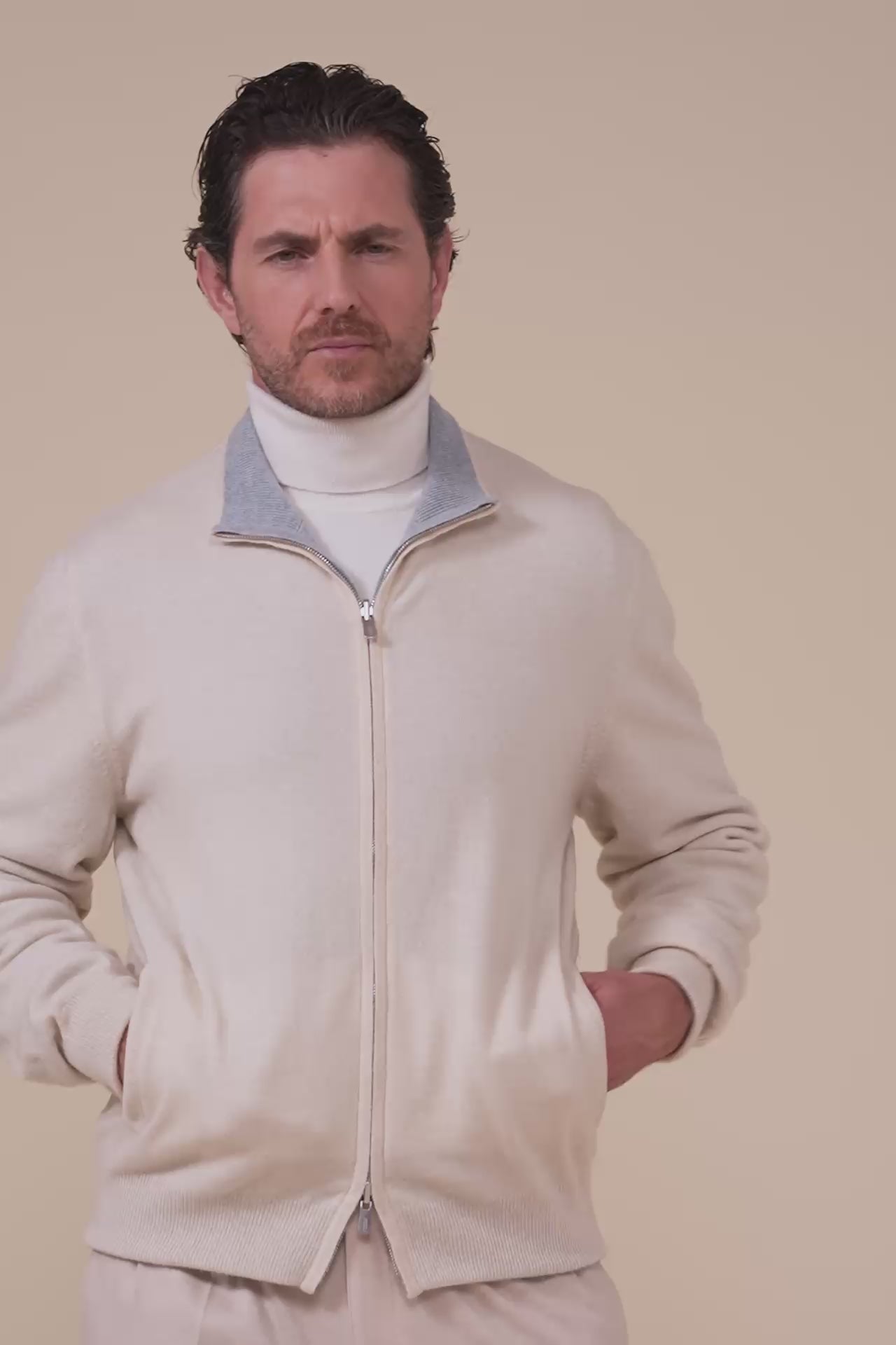 Meet Open Cashmere Full-zip Reversible Sweater - Bicolor - WAVEMELANGE