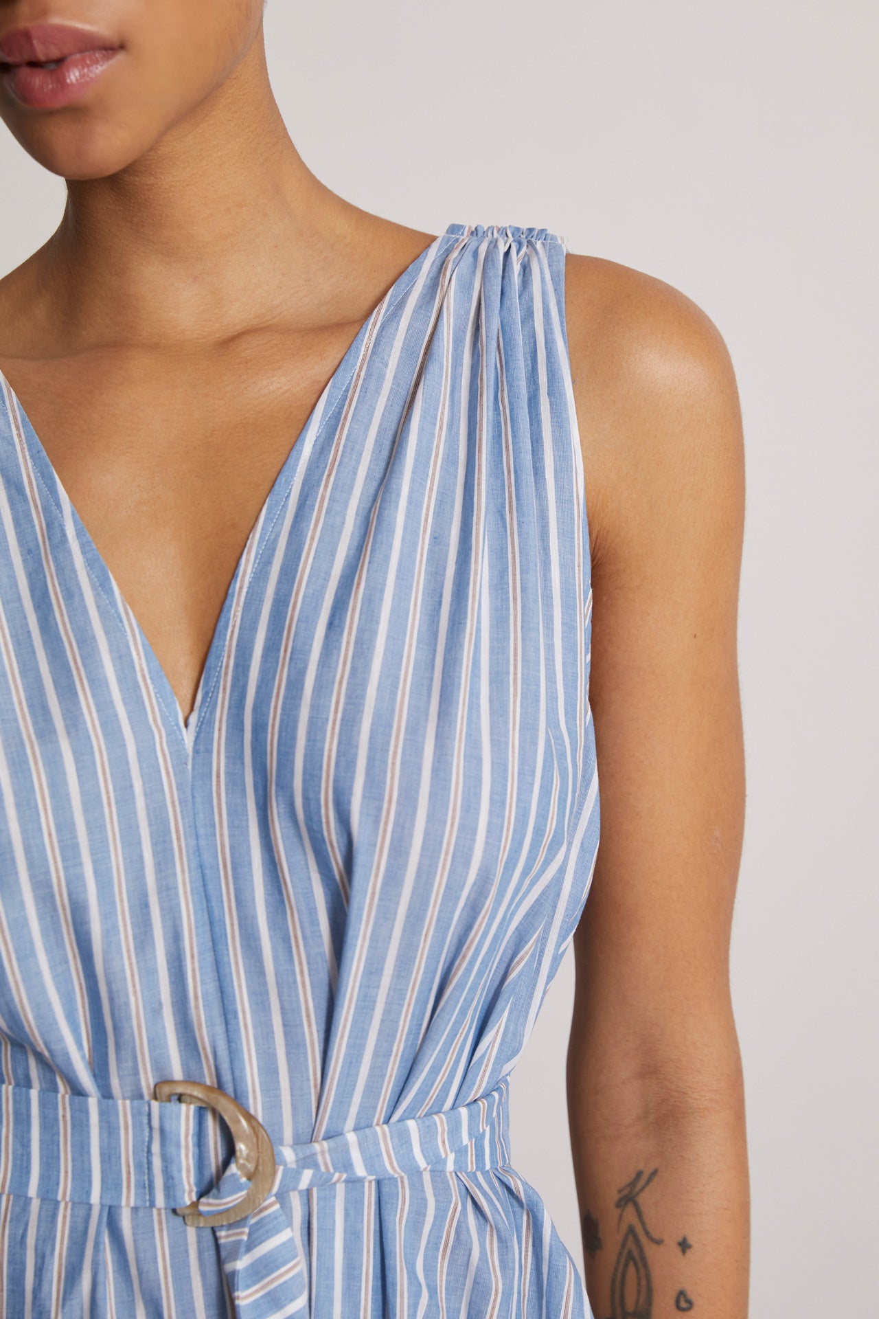 Elba cotton linen striped dress