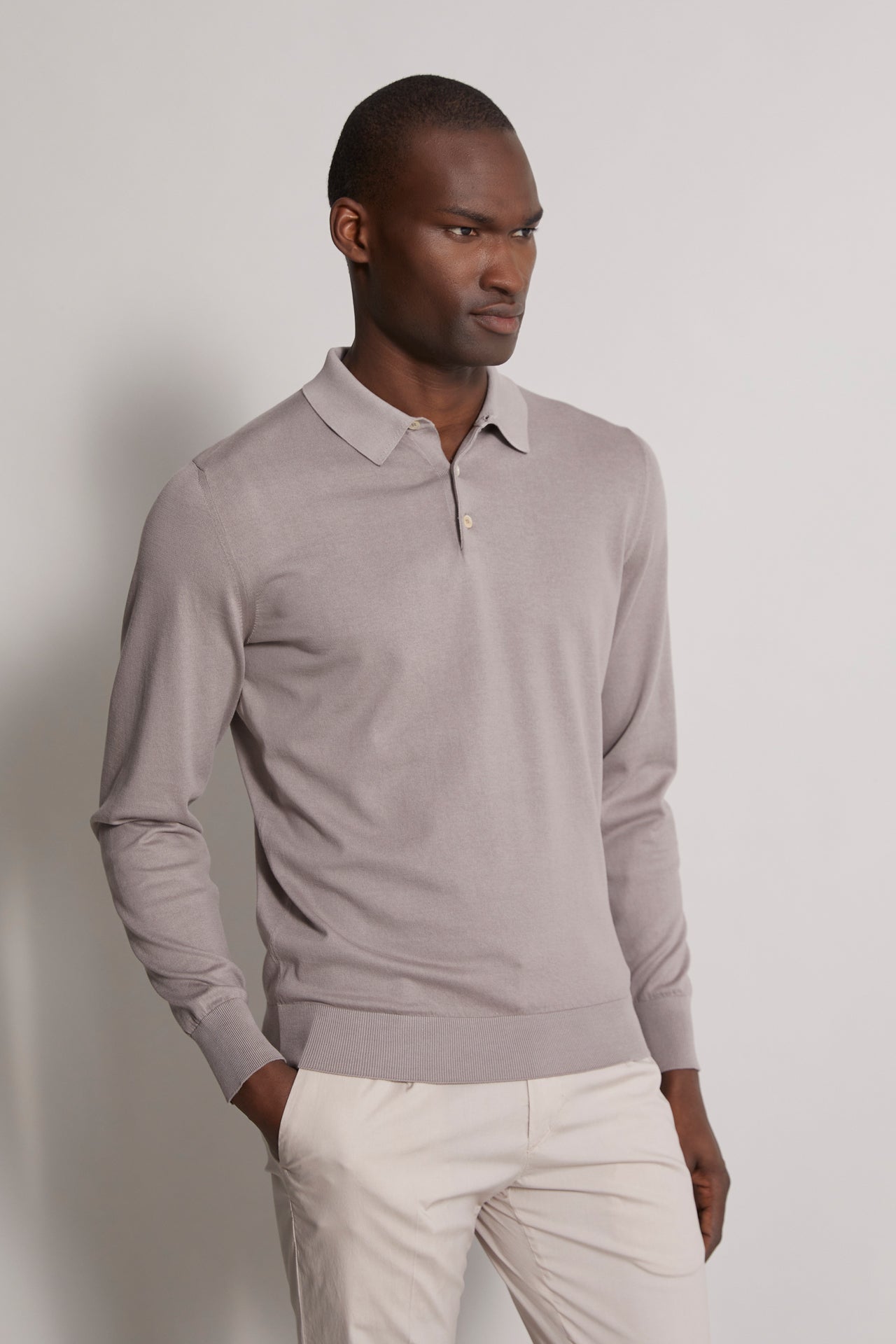 knitted organic cotton polo shirt light grey